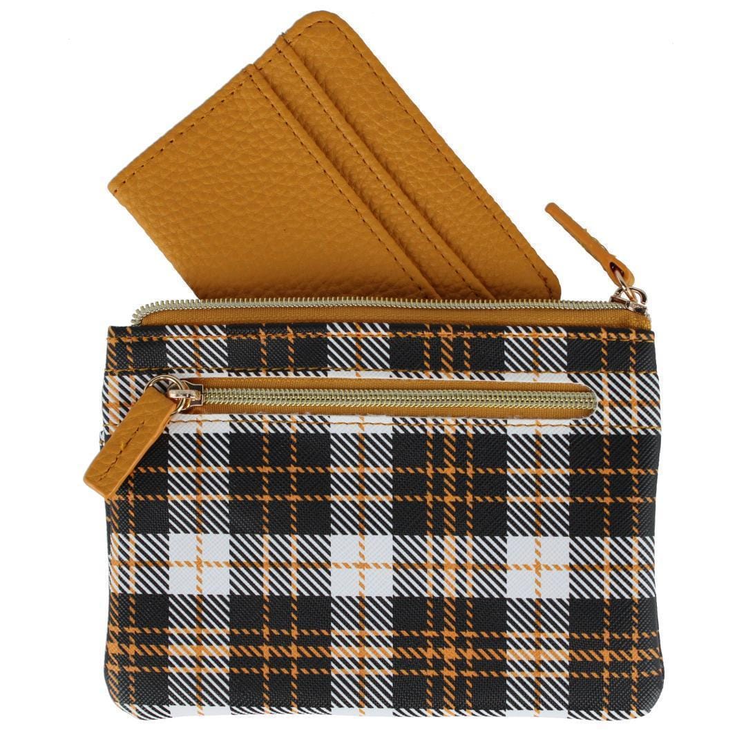 Buxton Women's Colorful Designer Premium Faux Leather Large ID Coin Case - Golden Buffalo Plaid