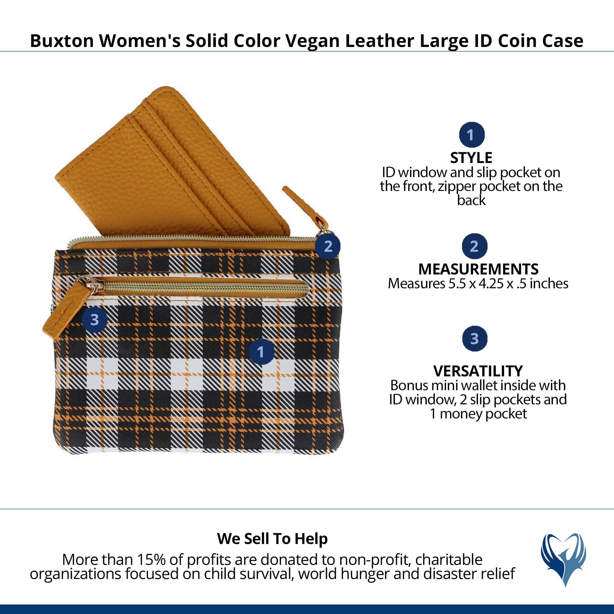 Buxton Women's Colorful Designer Premium Faux Leather Large ID Coin Case - Golden Buffalo Plaid