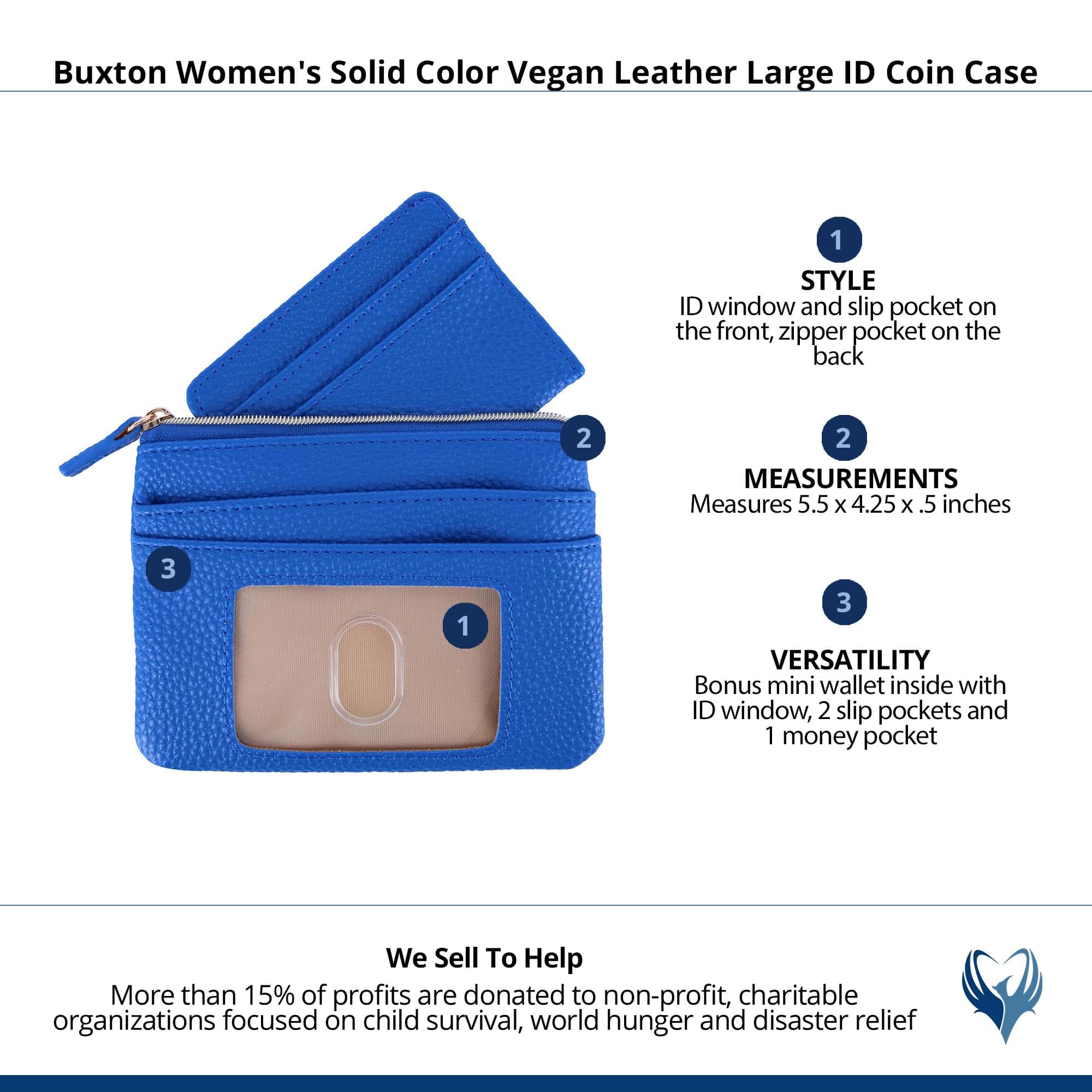 Buxton Women's Colorful Designer Premium Faux Leather Large ID Coin Case - Lagoon Blue