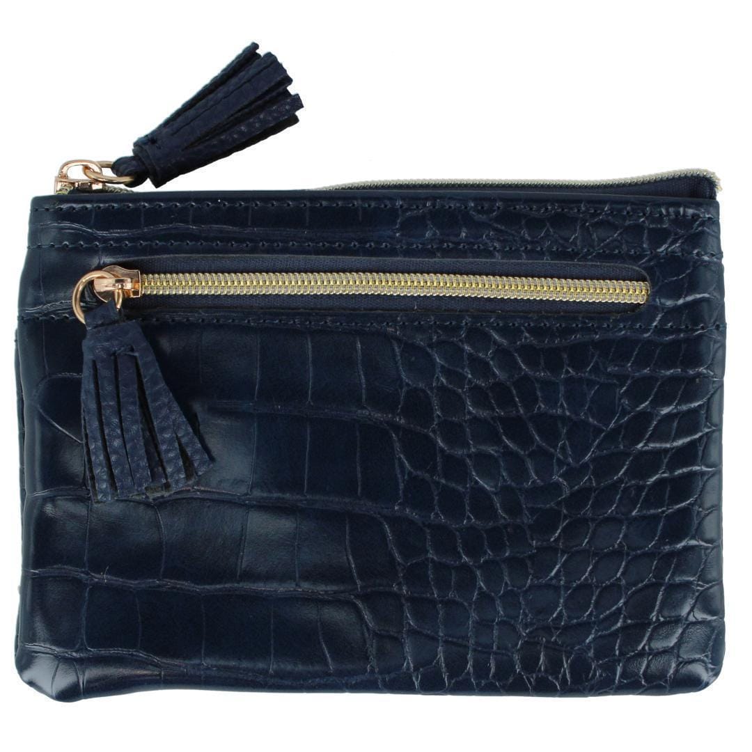 Buxton Women's Colorful Designer Premium Faux Leather Large ID Coin Case - Navy Croco