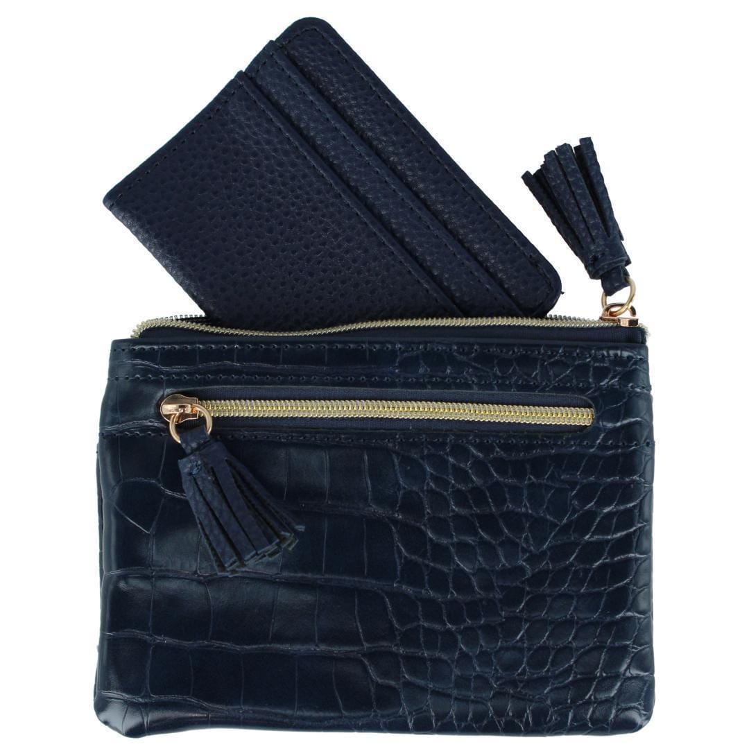 Buxton Women's Colorful Designer Premium Faux Leather Large ID Coin Case - Navy Croco
