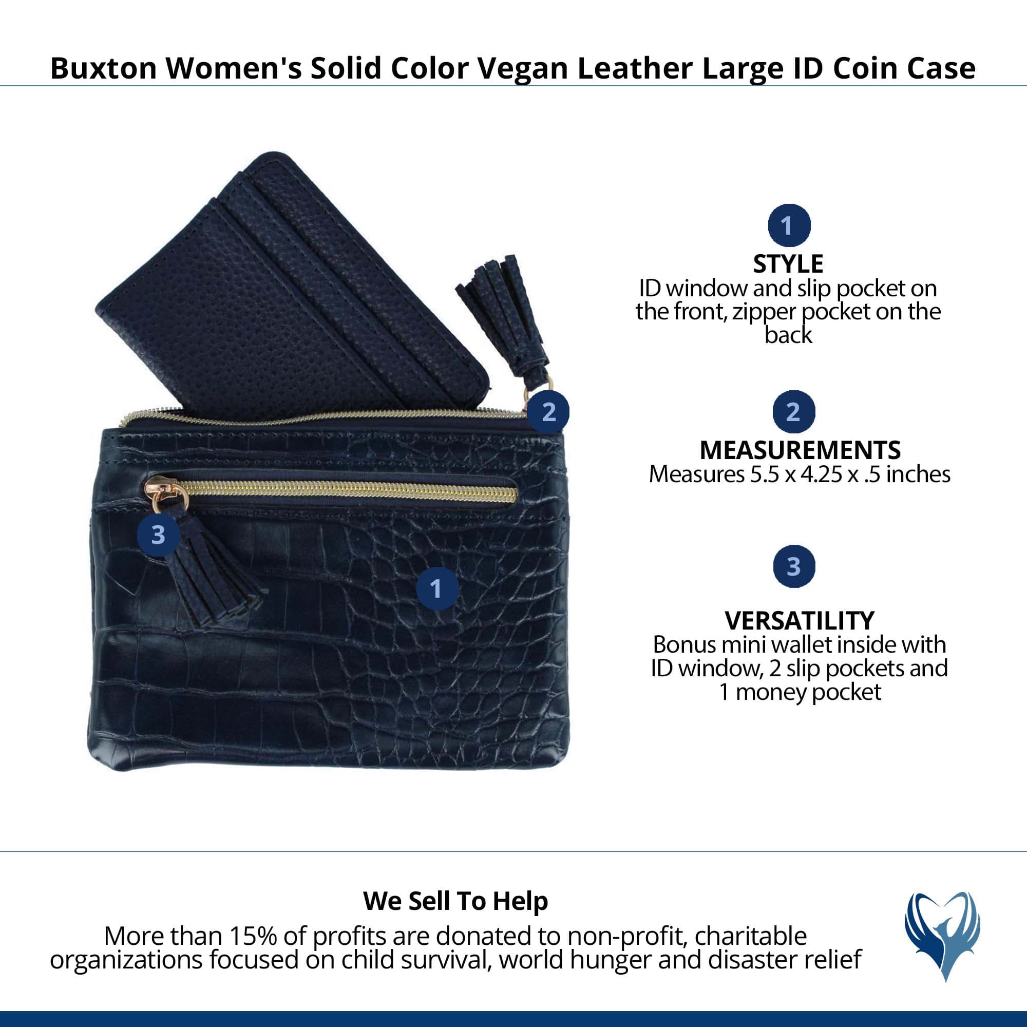 Buxton Women's Colorful Designer Premium Faux Leather Large ID Coin Case - Navy Croco
