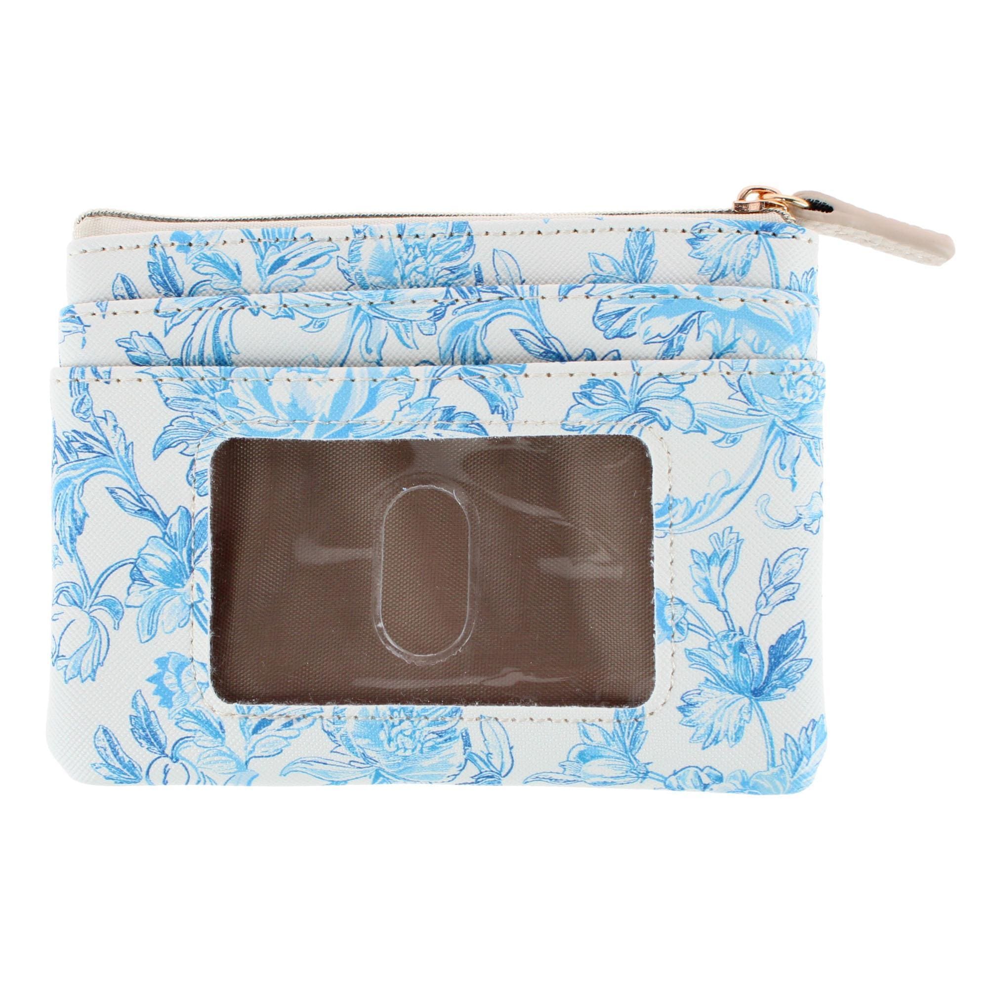 Buxton Women's Colorful Designer Premium Faux Leather Large ID Coin Case - White with Light Blue