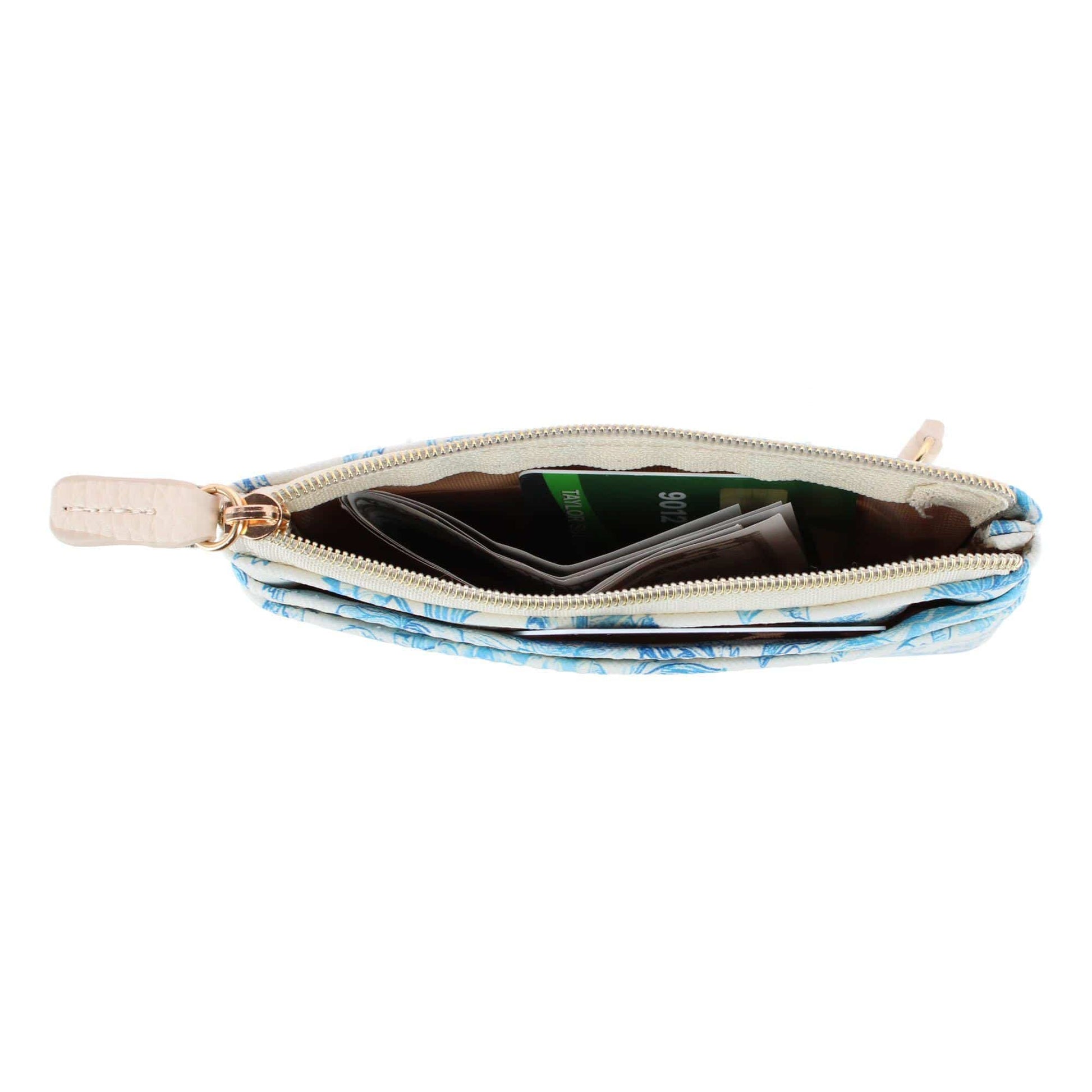 Buxton Women's Colorful Designer Premium Faux Leather Large ID Coin Case - White with Light Blue