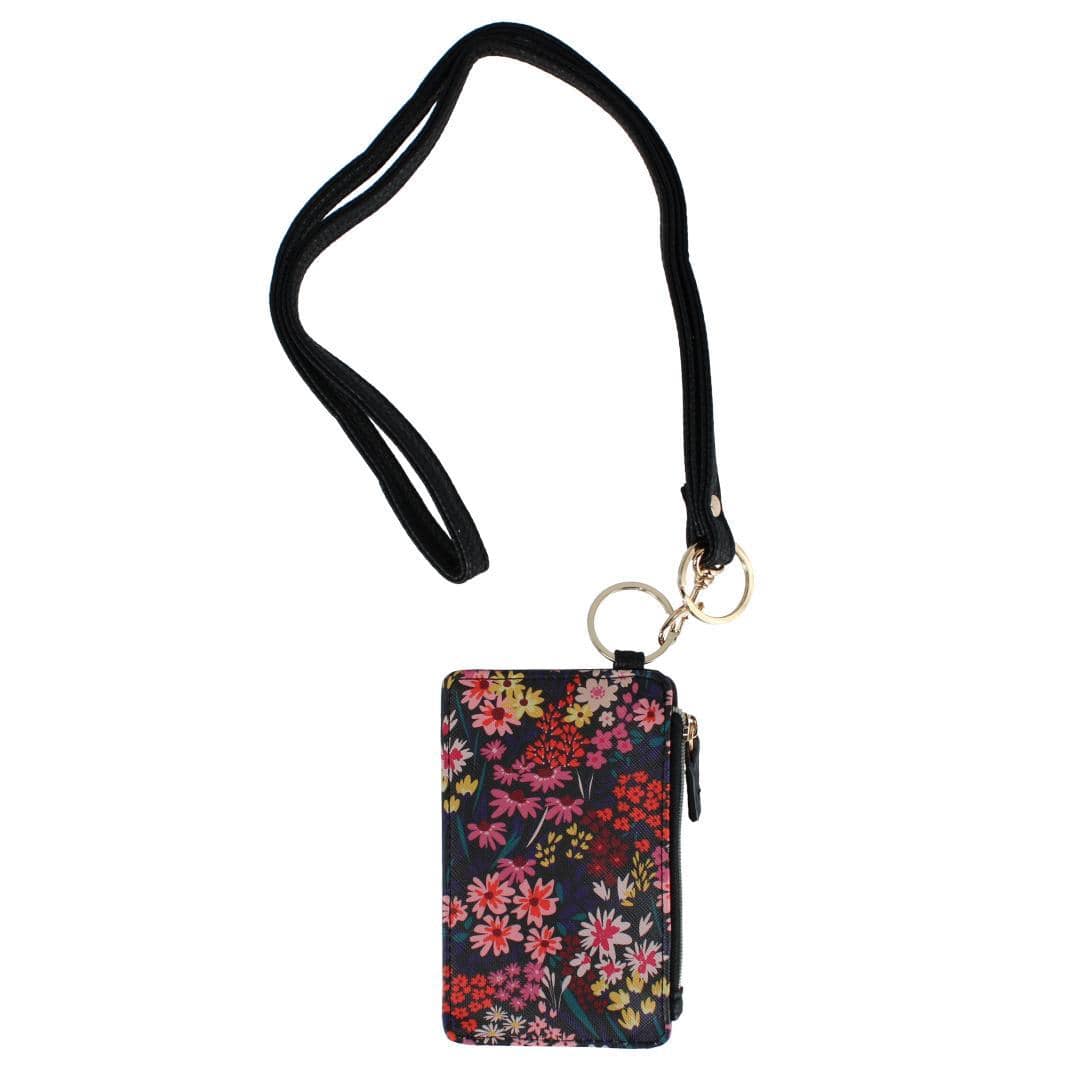 Julia Buxton Women's Vegan Leather Everywhere Lanyard ID Wallet - Black Floral