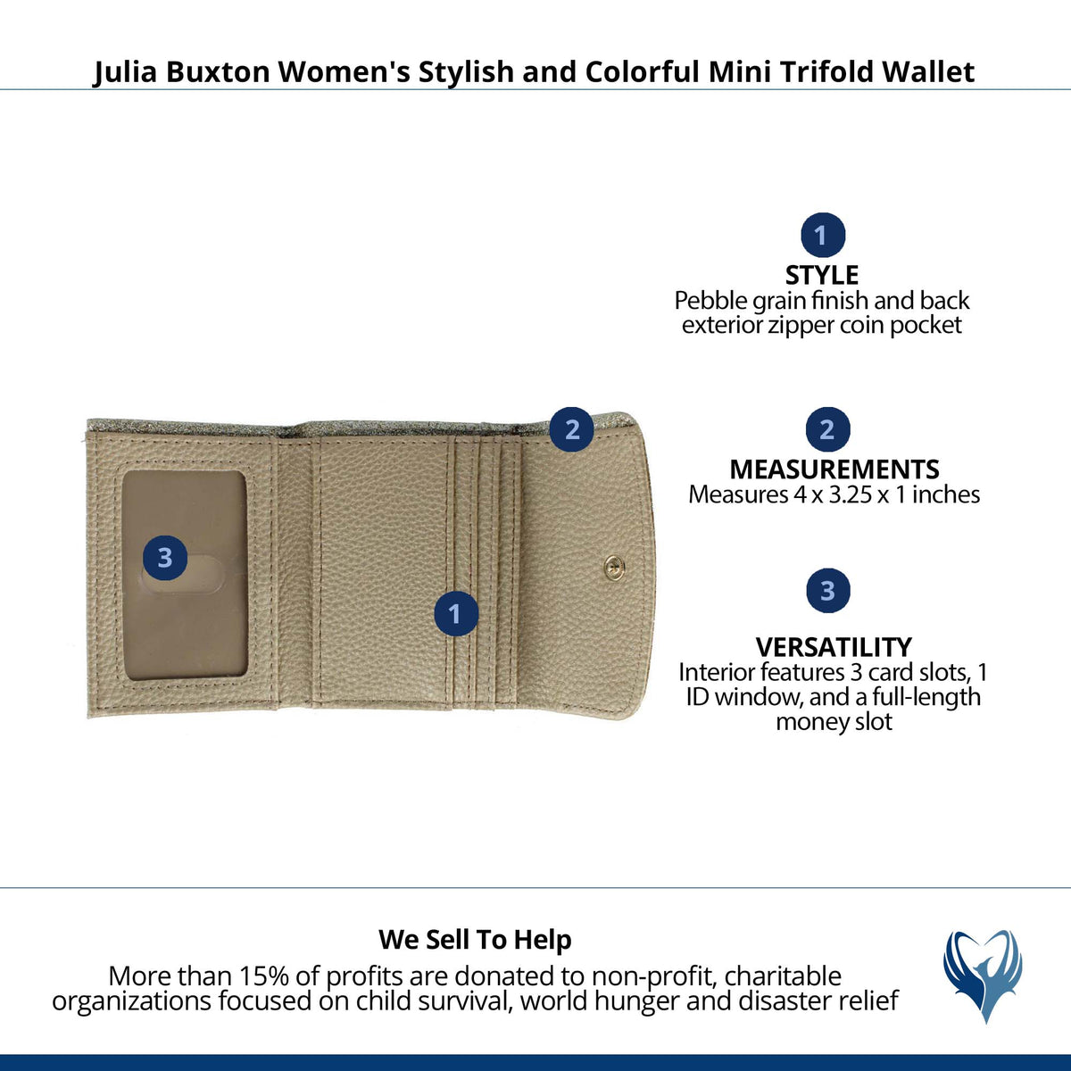 Julia Buxton Women's Stylish and Colorful Mini Trifold Wallet - Gold