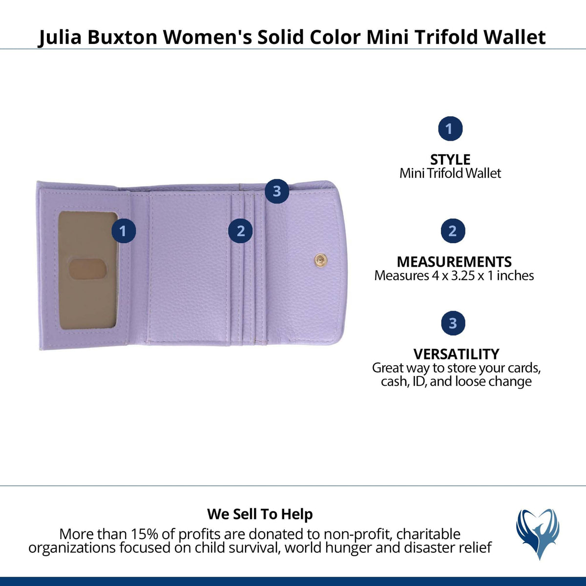 Julia Buxton Women's Stylish and Colorful Mini Trifold Wallet - Lilac