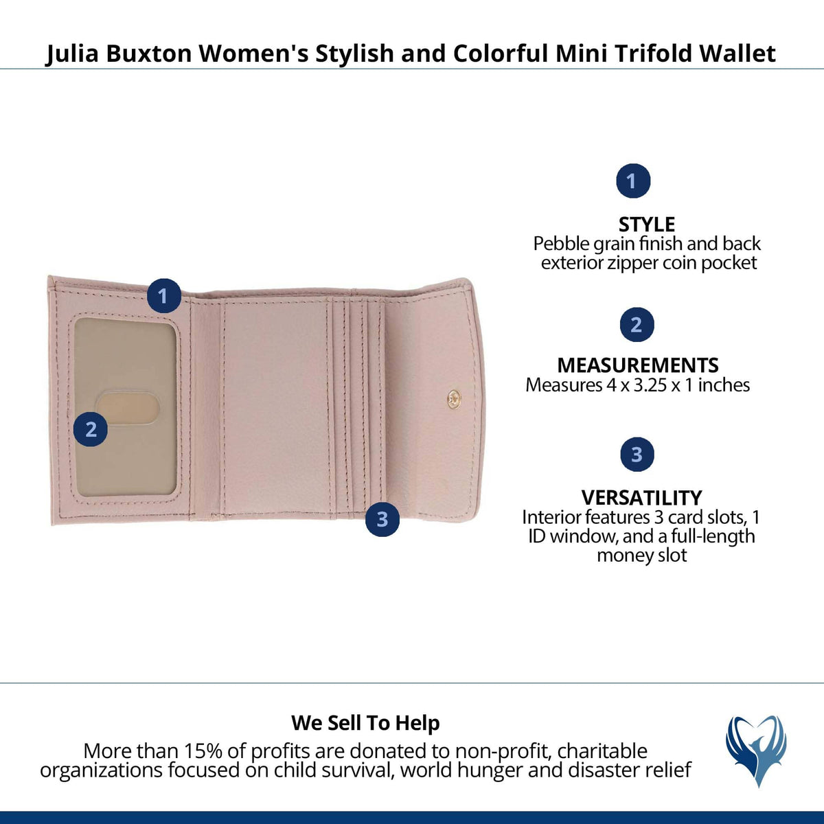 Julia Buxton Women's Stylish and Colorful Mini Trifold Wallet - White Pepper