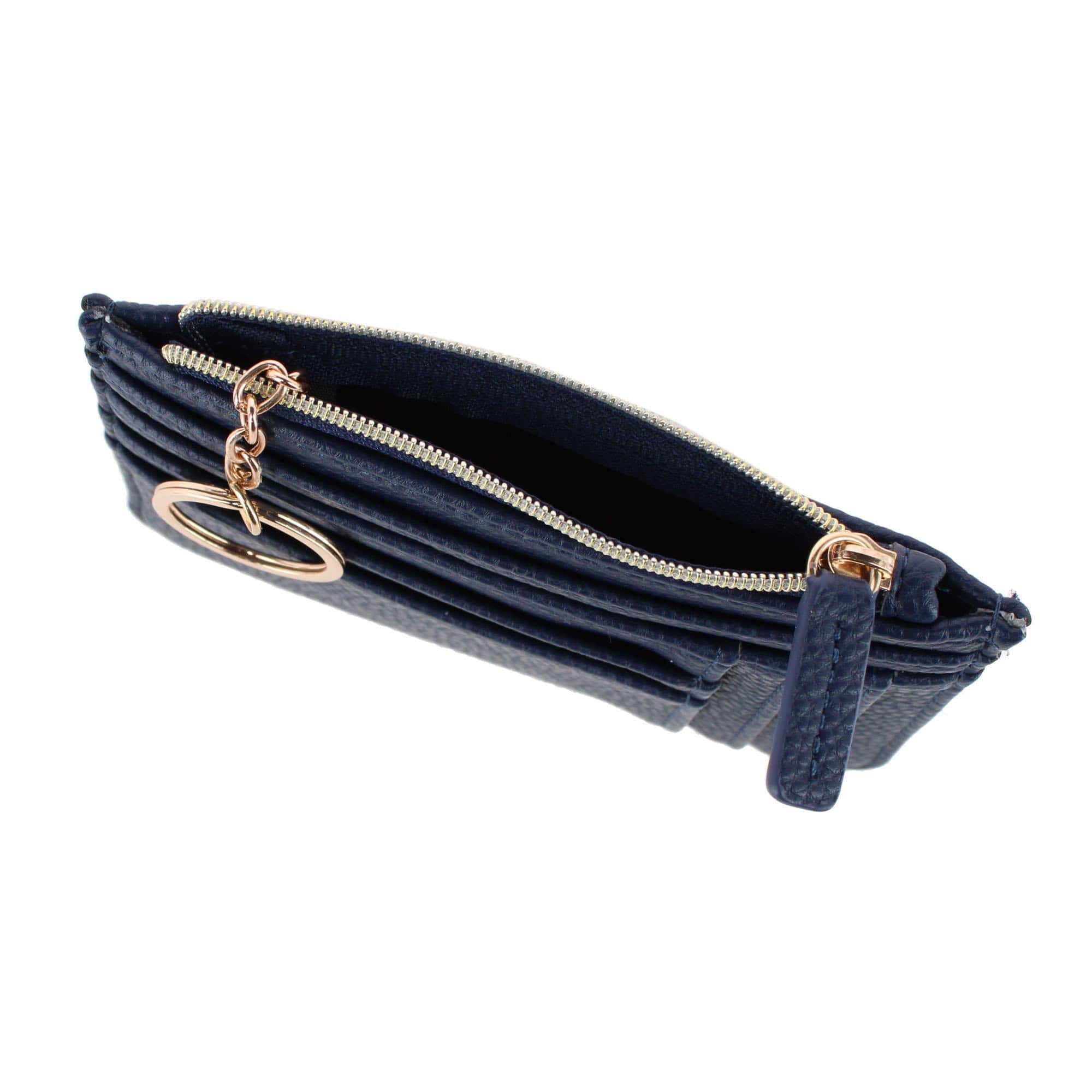 Julia Buxton Women's Colorful Premium Faux Leather Slot Coin Case Purse - Navy Blue