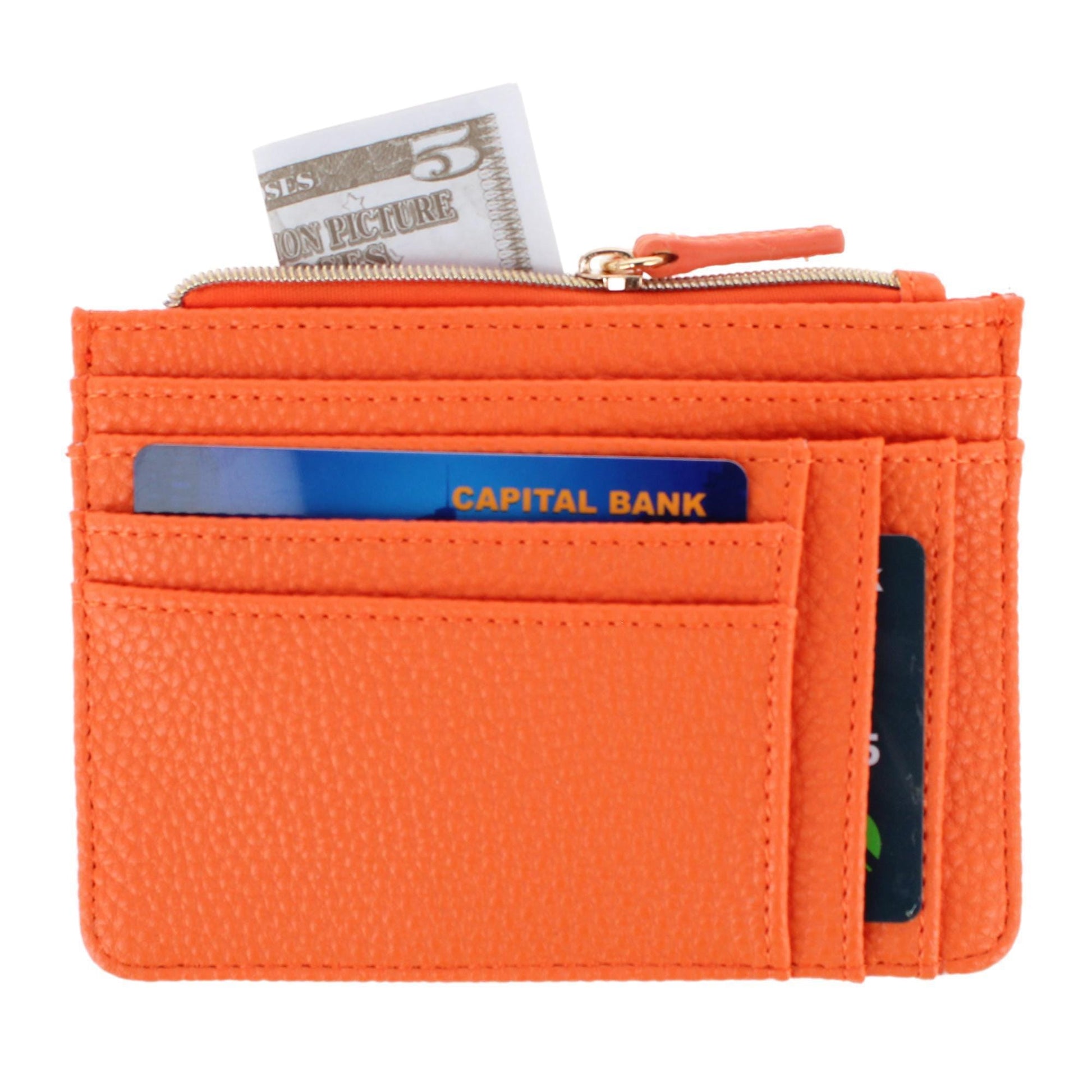 Julia Buxton Women's Colorful Premium Faux Leather Slot Coin Case Purse - Exuberance Orange