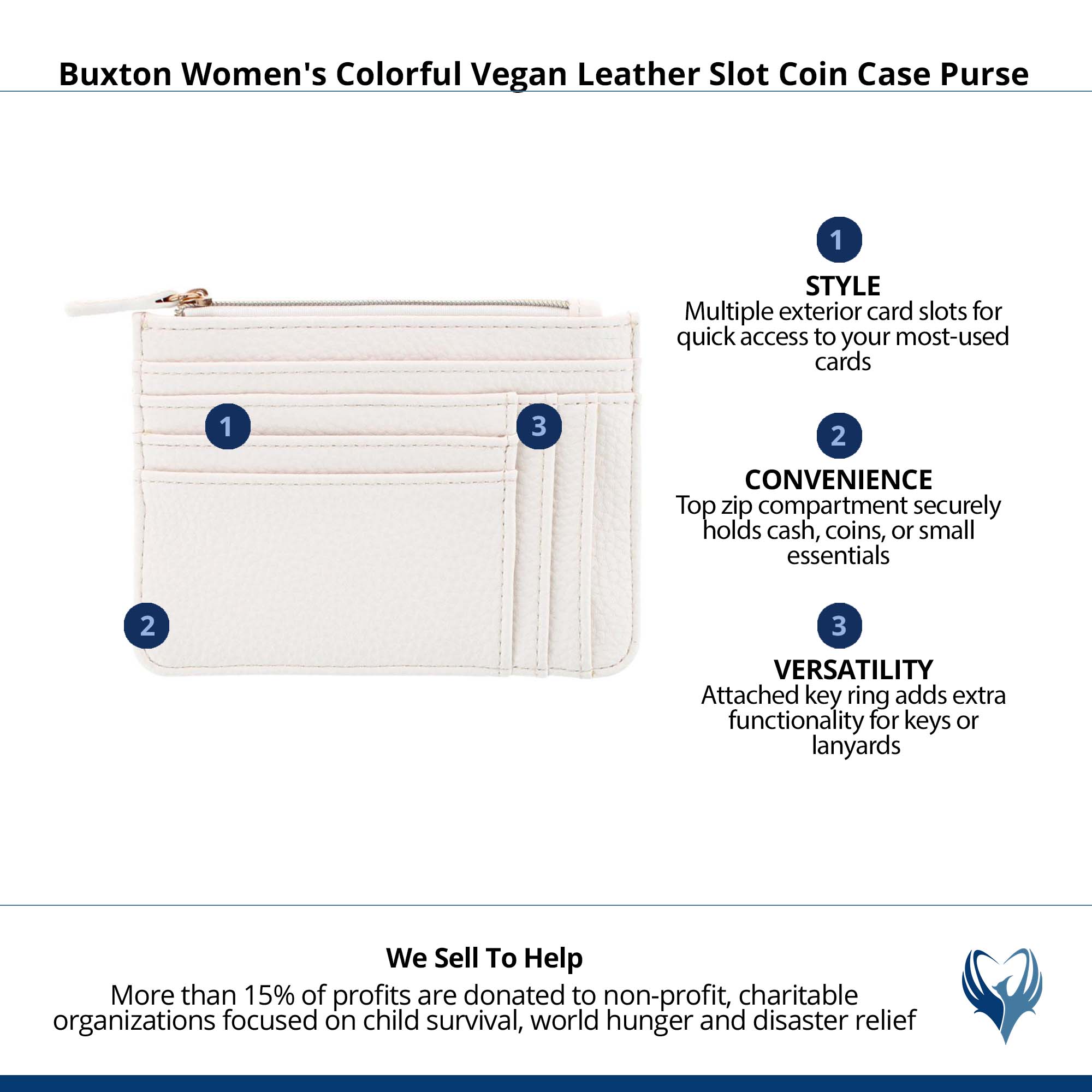 Julia Buxton Women's Colorful Premium Faux Leather Slot Coin Case Purse - Summer White