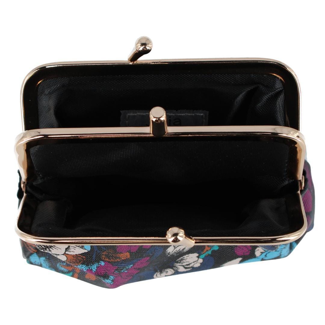 Julia Buxton Women's Premium Faux Leather Triple Frame Coin Purse Wallet - Blooming Flowers