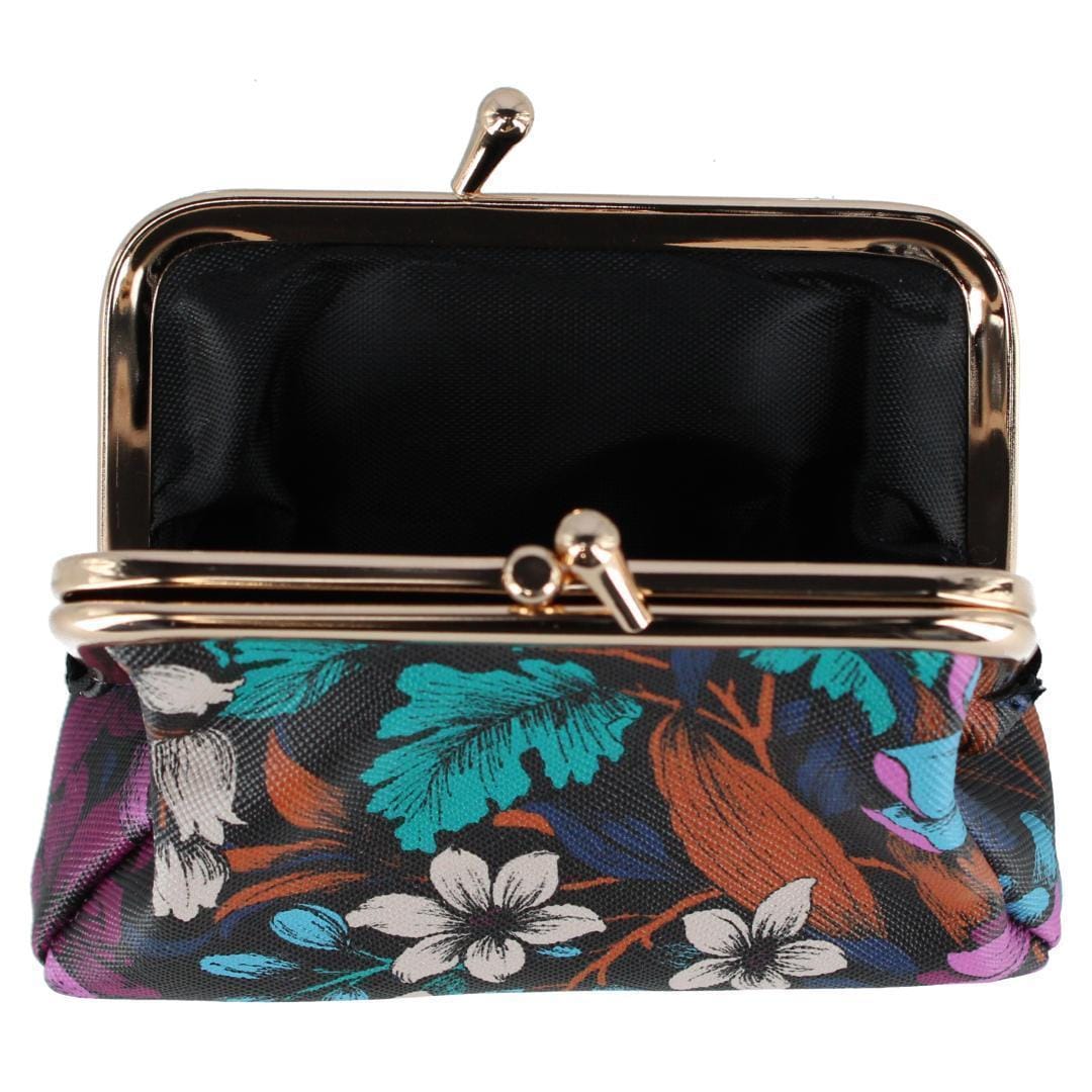 Julia Buxton Women's Premium Faux Leather Triple Frame Coin Purse Wallet - Blooming Flowers