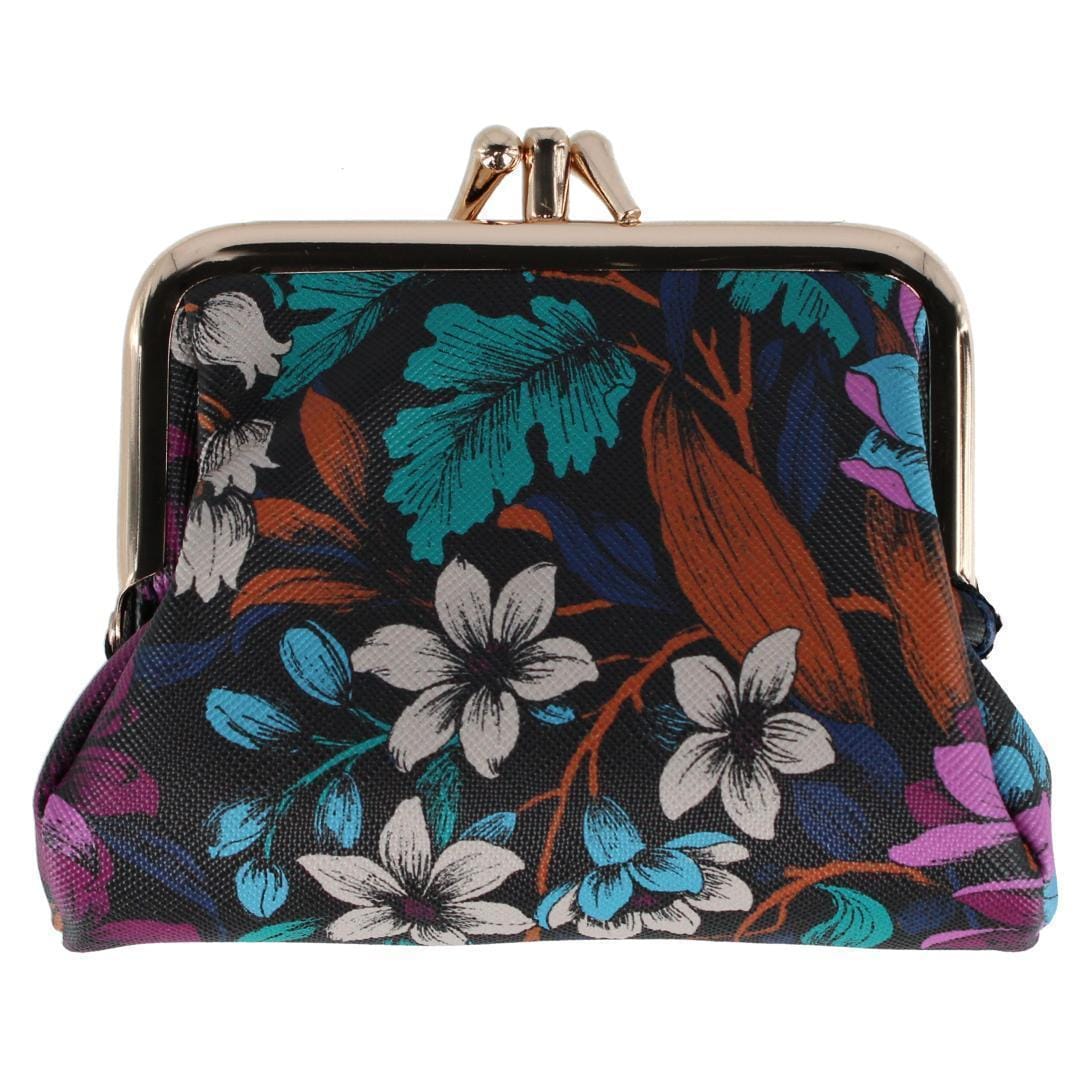 Julia Buxton Women's Premium Faux Leather Triple Frame Coin Purse Wallet - Blooming Flowers