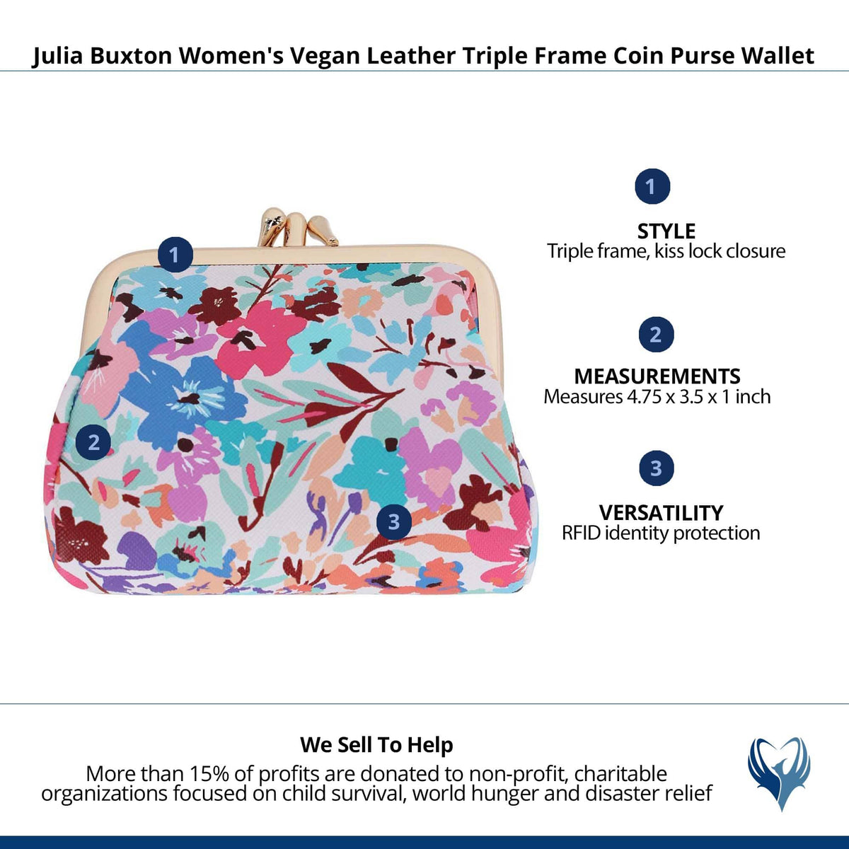 Julia Buxton Women's Premium Faux Leather Triple Frame Coin Purse Wallet - Julias Garden