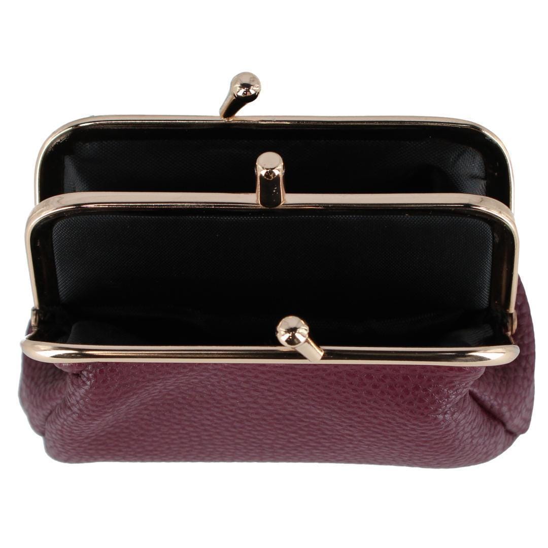 Julia Buxton Women's Premium Faux Leather Triple Frame Coin Purse Wallet - Oxblood
