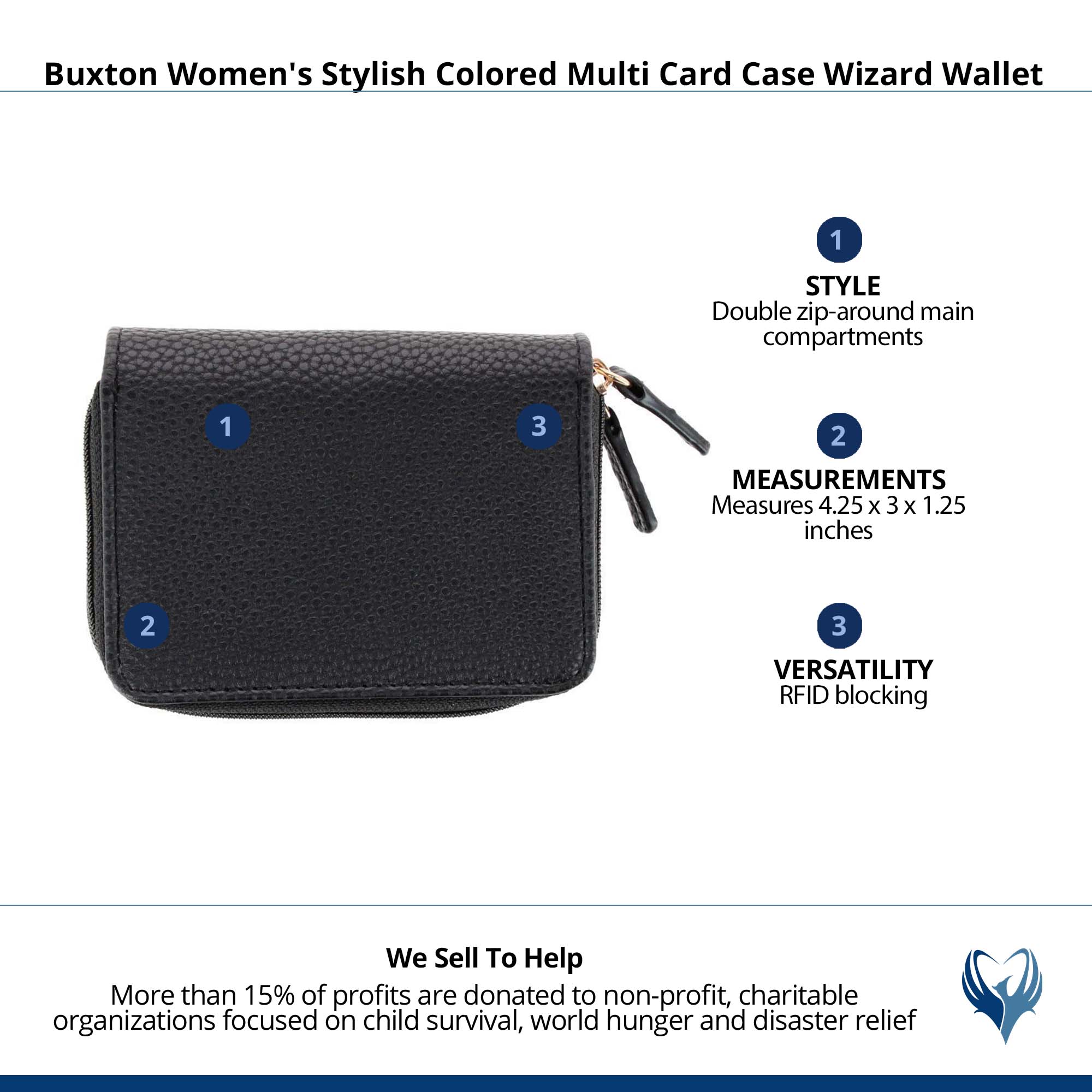 Buxton Women's Stylish Colored Multi Card Case Wizard Wallet - Black