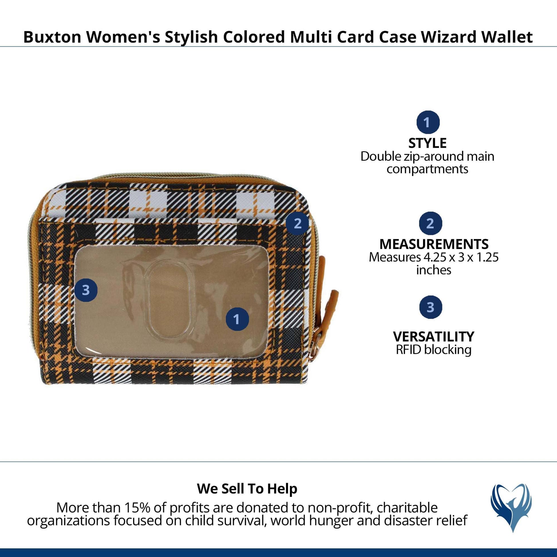 Buxton Women's Stylish Colored Multi Card Case Wizard Wallet - Golden Buffalo Plaid