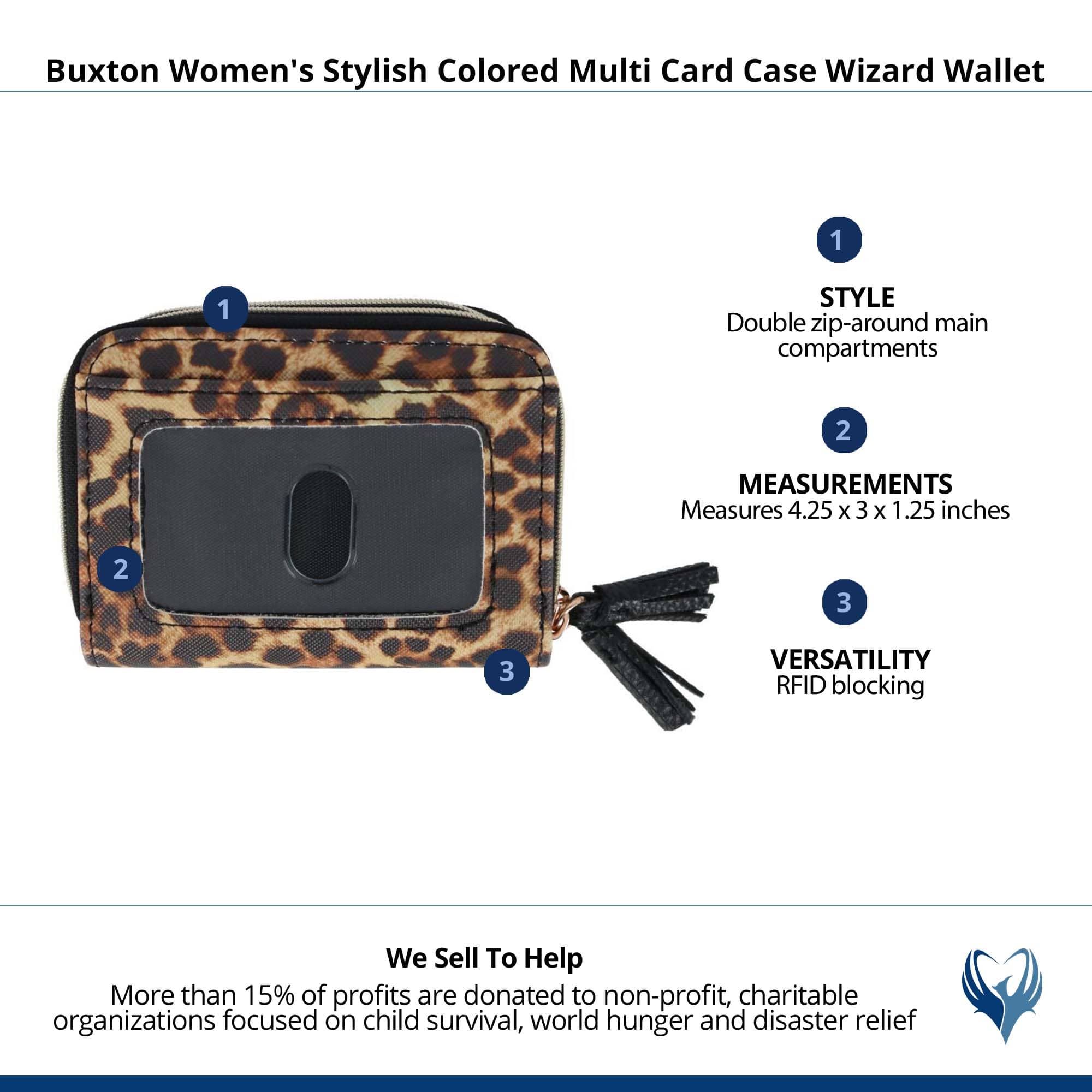 Buxton Women's Stylish Colored Multi Card Case Wizard Wallet - Leopard
