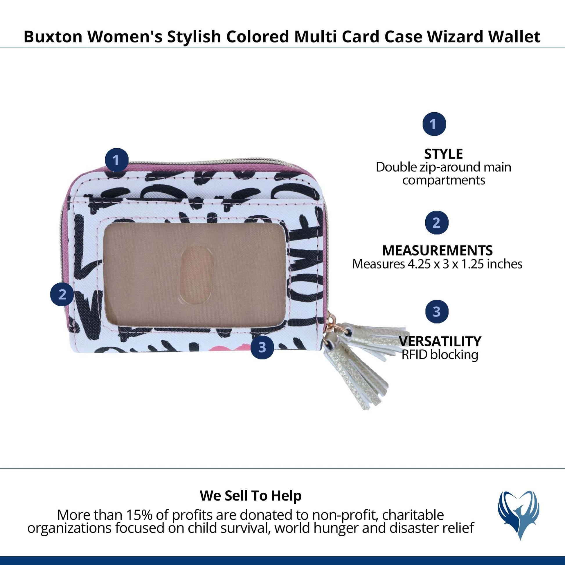 Buxton Women's Stylish Colored Multi Card Case Wizard Wallet - Love and Hearts