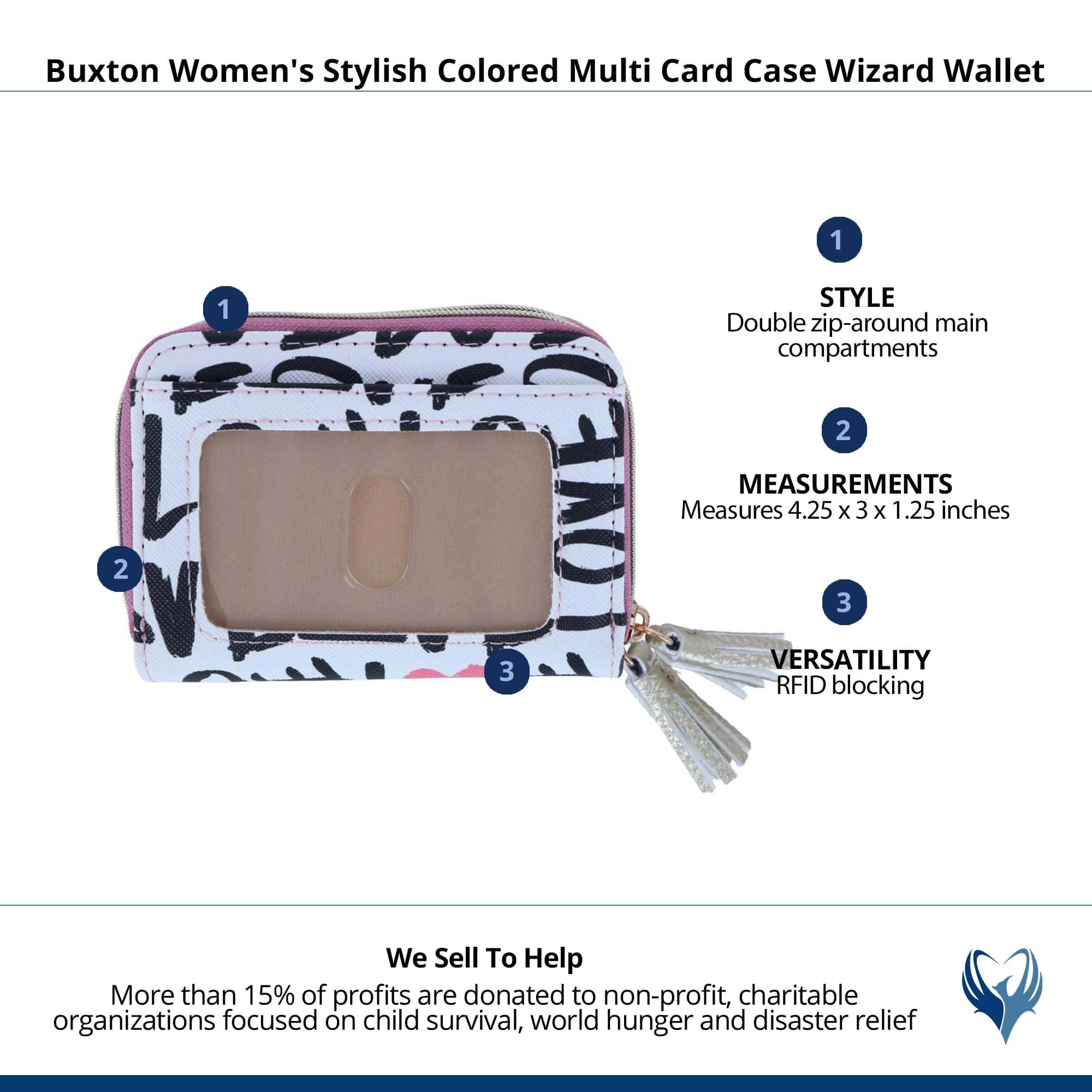 Buxton Women's Stylish Colored Multi Card Case Wizard Wallet - Love and Hearts