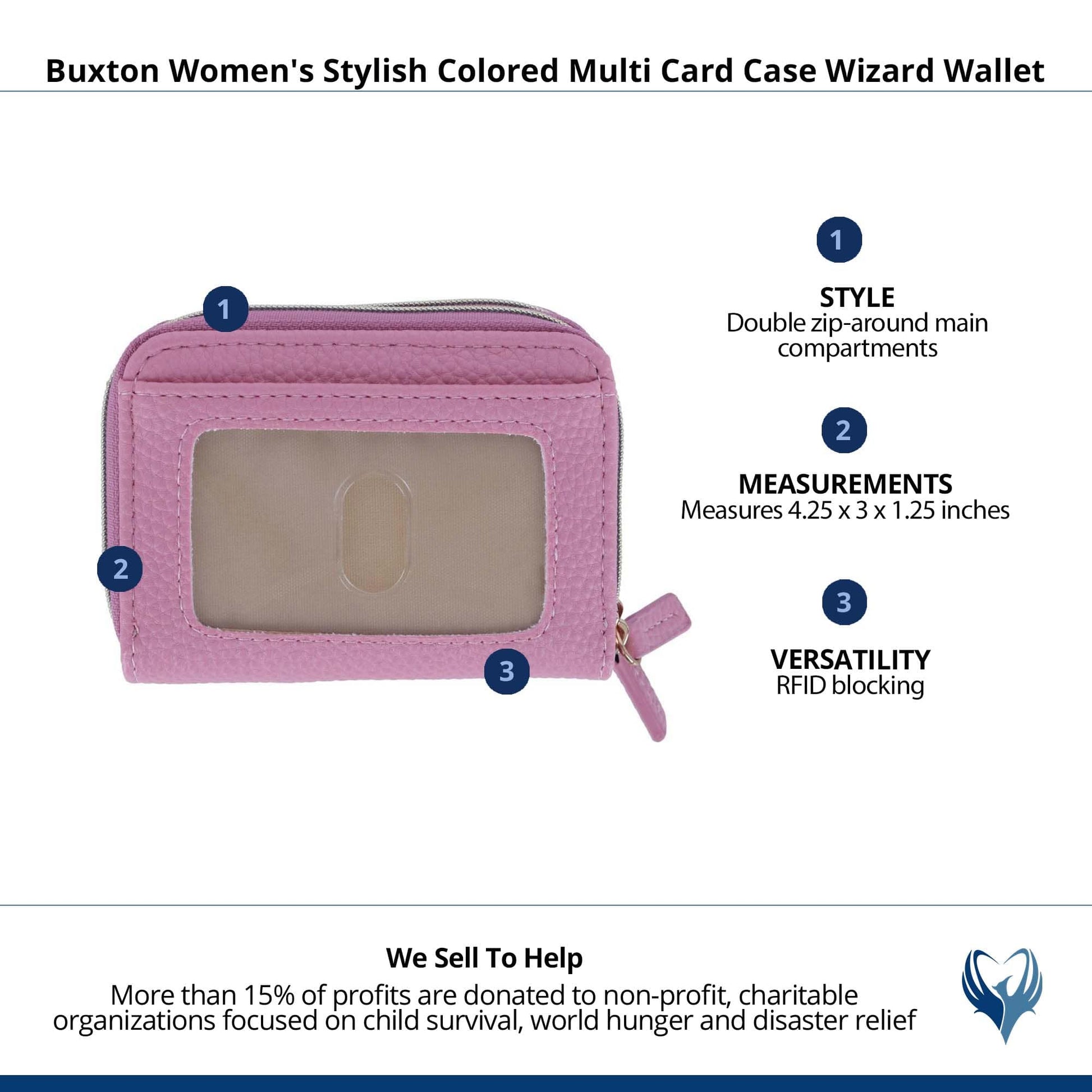 Buxton Women's Stylish Colored Multi Card Case Wizard Wallet - Mauve Blush