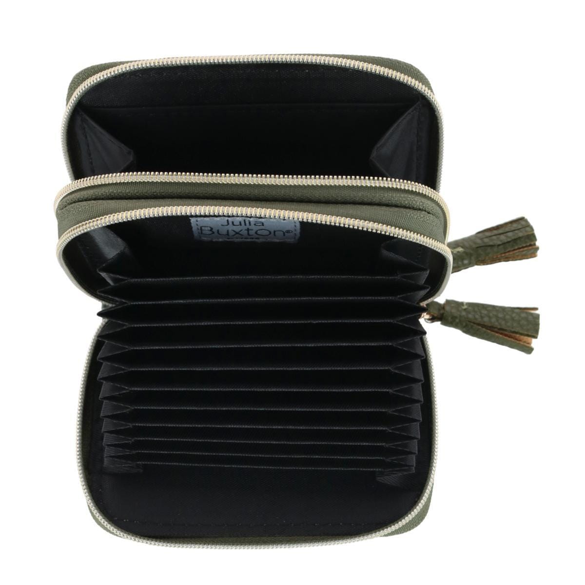 Buxton Women's Stylish Colored Multi Card Case Wizard Wallet - Olive Crocodile Pattern