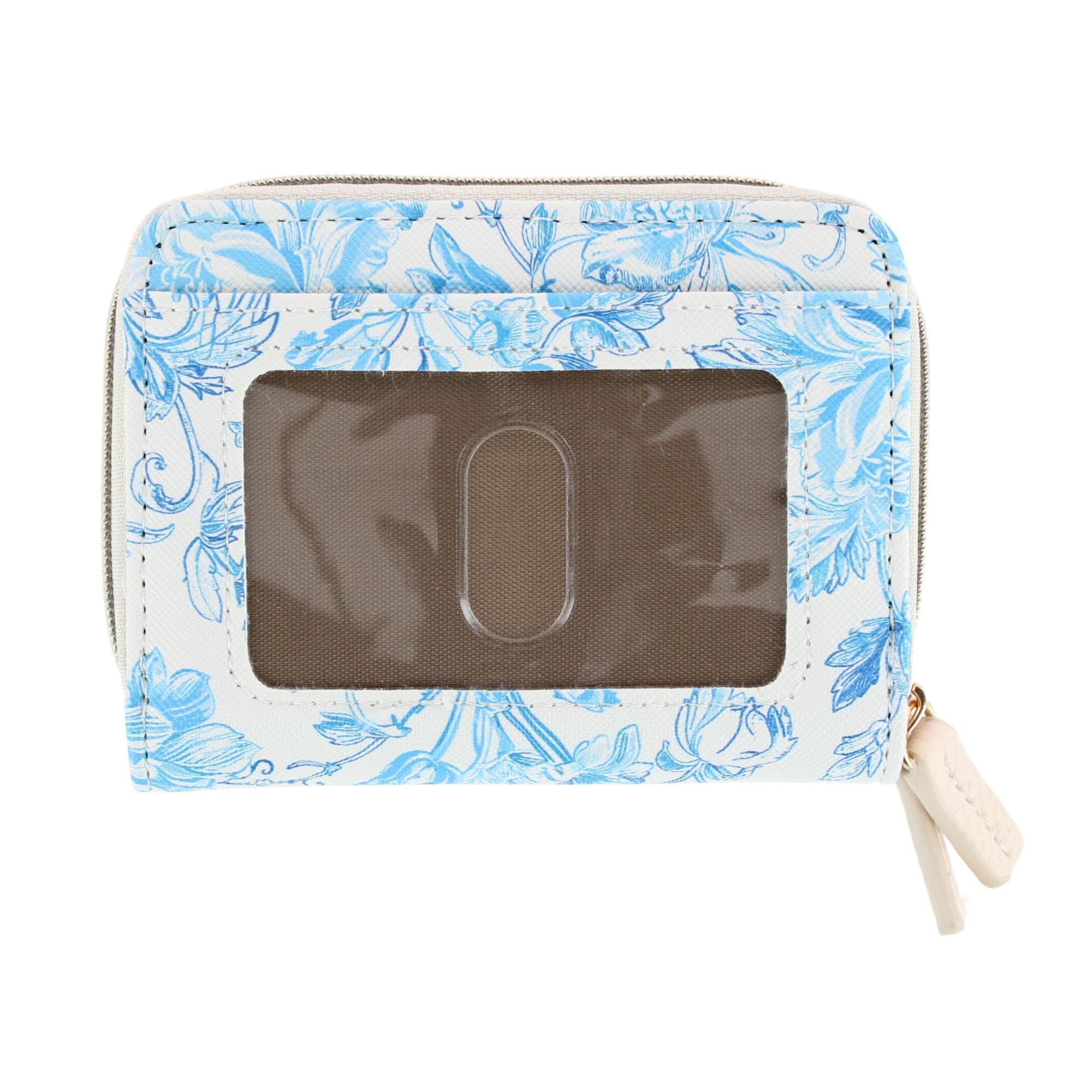 Buxton Women's Stylish Colored Multi Card Case Wizard Wallet - White with Light Blue Floral