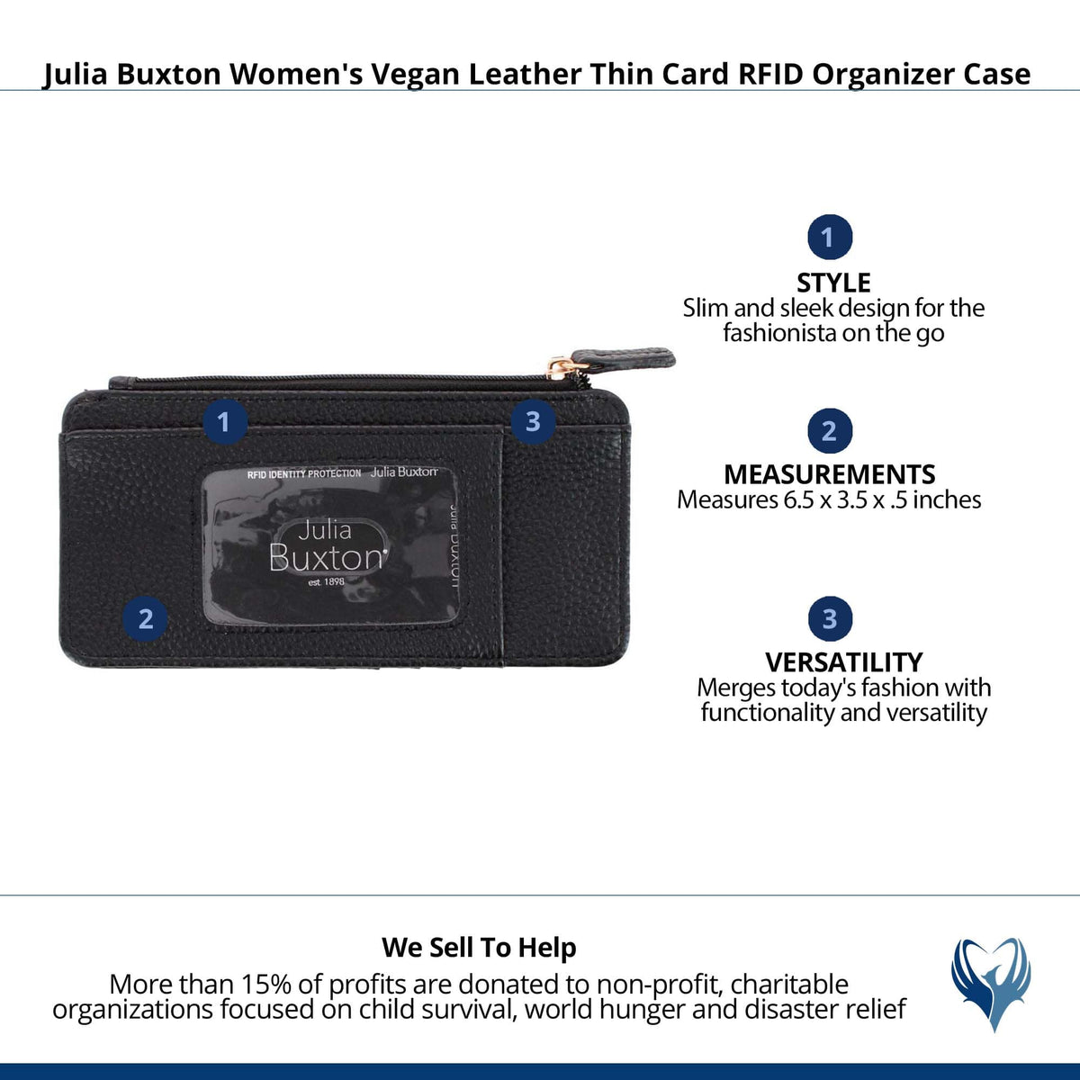 Julia Buxton Women's Vegan Leather Thin Card RFID Organizer Case - Black