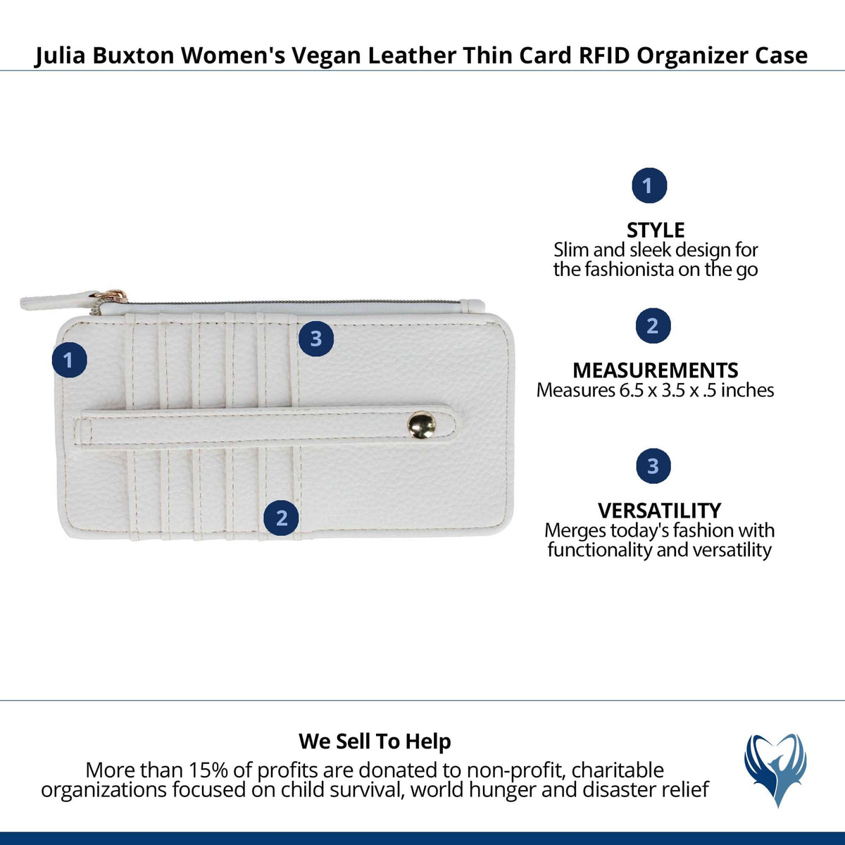 Julia Buxton Women's Vegan Leather Thin Card RFID Organizer Case - Summer White
