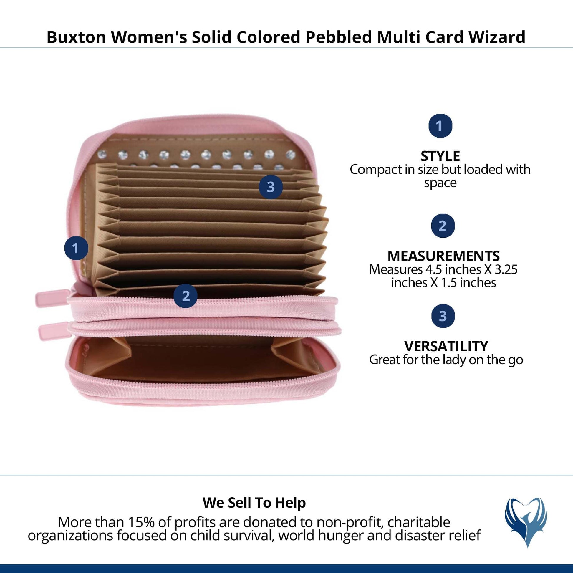 Buxton Women's Solid Colored Pebbled Multi Card Wizard - Pink