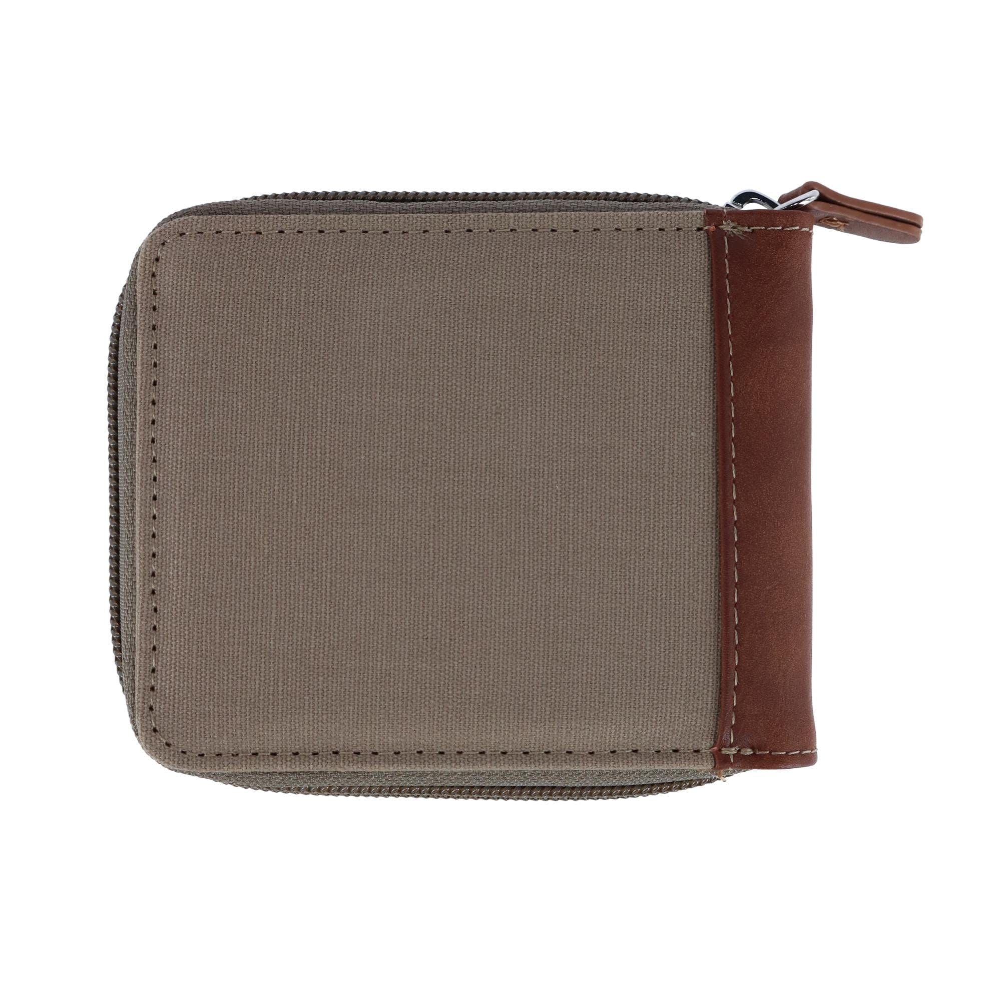 Buxton Men's RFID Canvas and Leather Zip Around Wallet - Olive