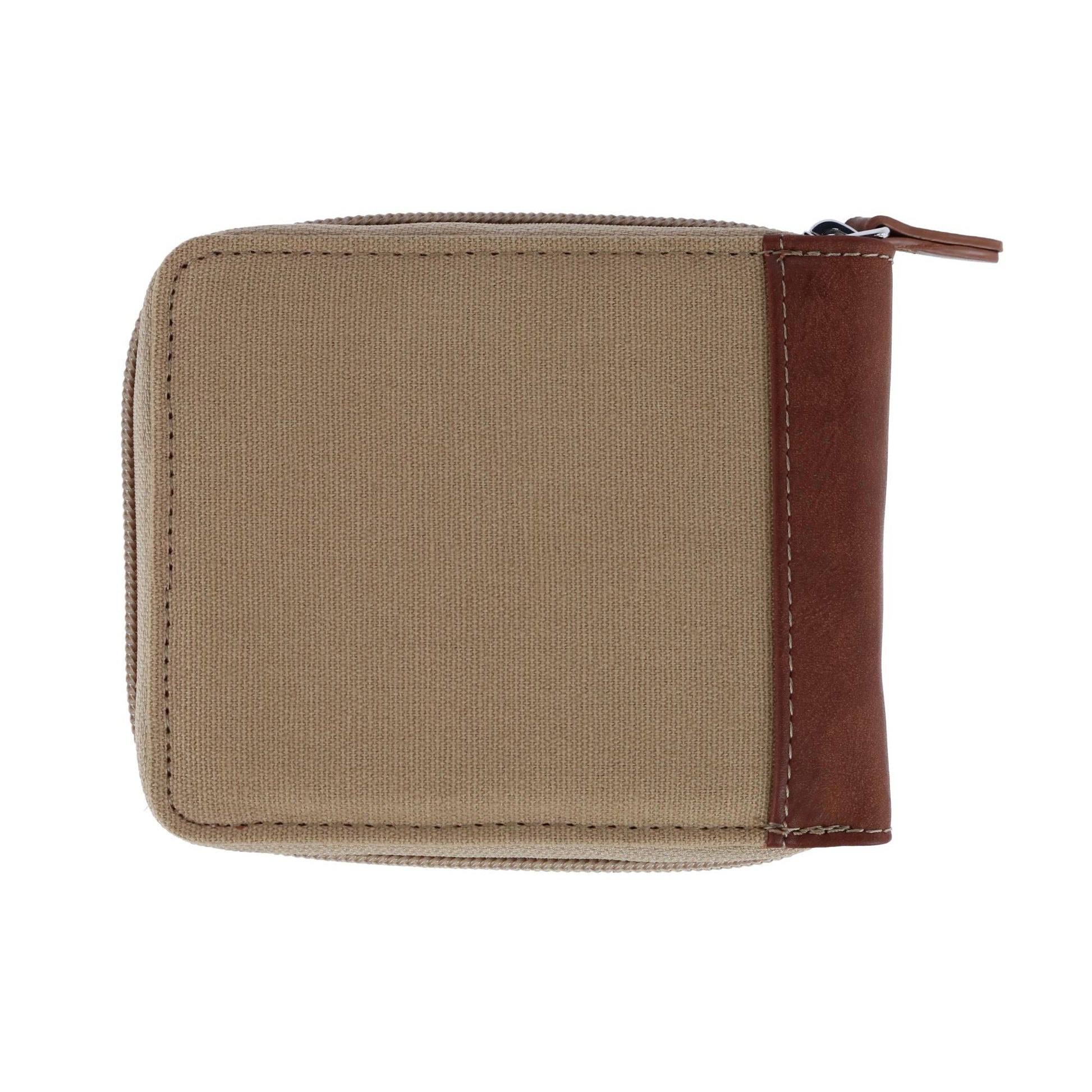 Buxton Men's RFID Canvas and Leather Zip Around Wallet - Tan