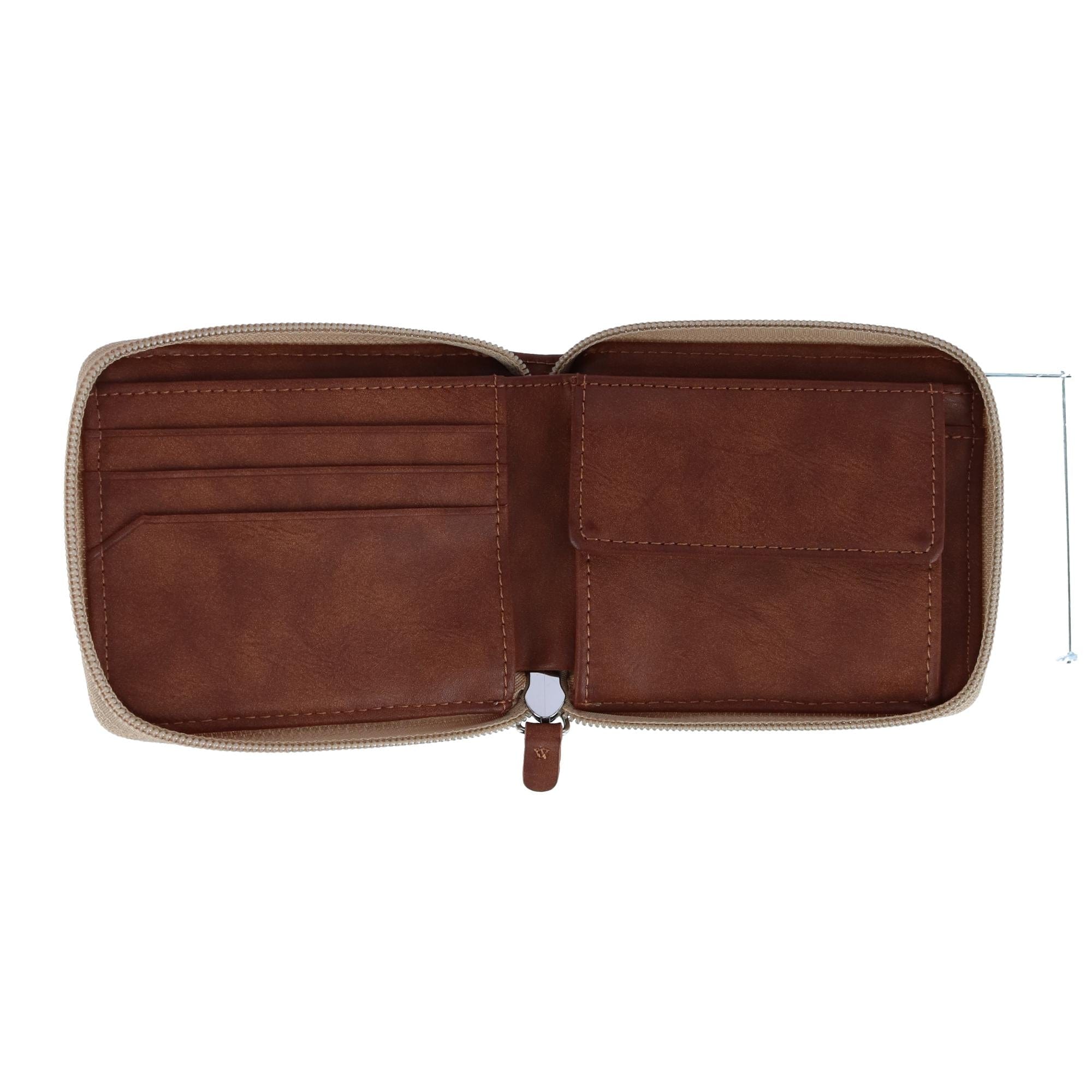 Buxton Men's RFID Canvas and Leather Zip Around Wallet - Tan