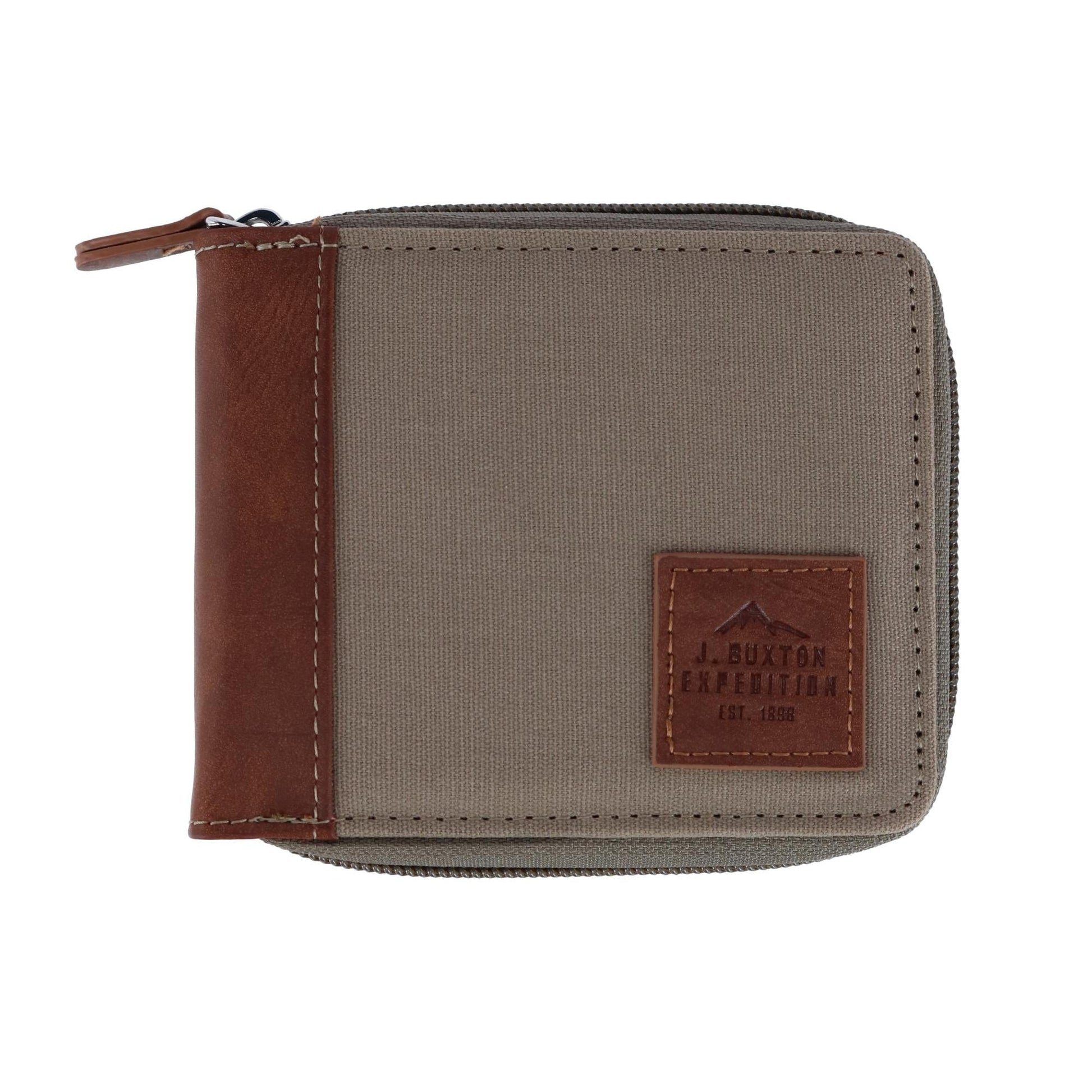 Buxton Men's RFID Canvas and Leather Zip Around Wallet - Men's RFID Canvas and Leather Zip Around Wallet