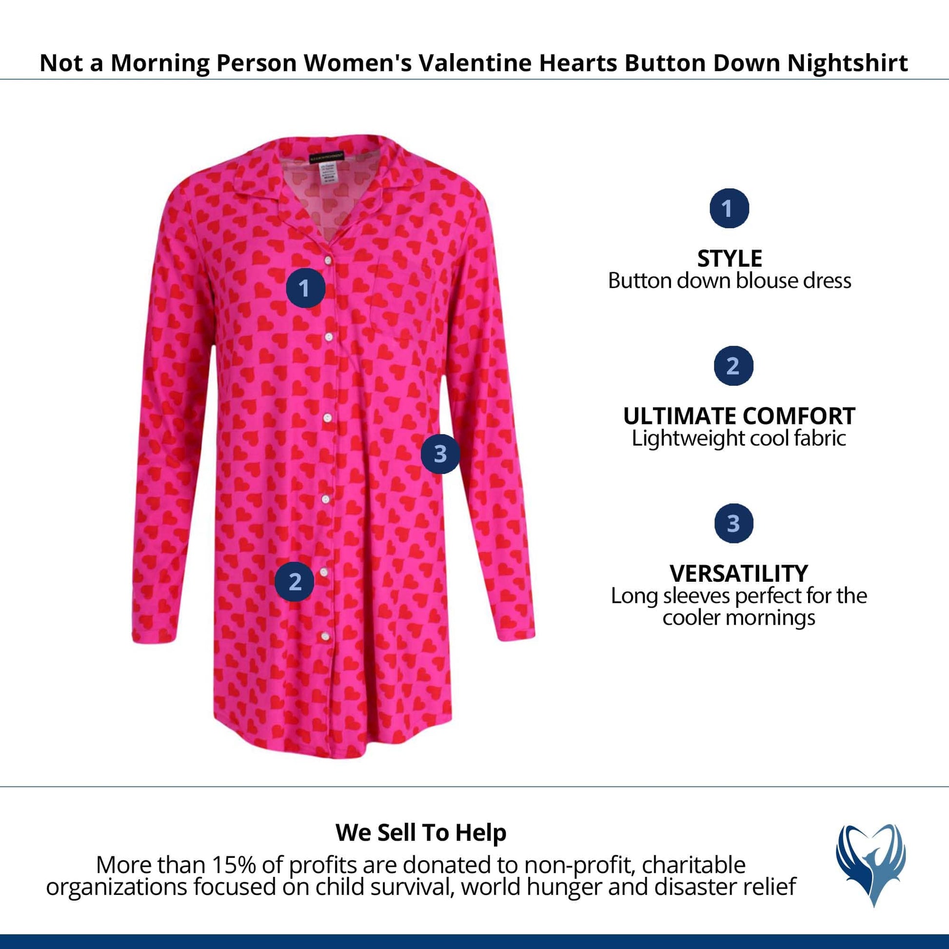 Not a Morning Person Women's Valentine Hearts Button Down Nightshirt - Pink