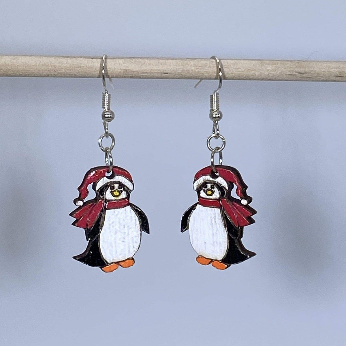 Cate's Concepts, LLC Women's Christmas Penguin Wooden Dangle Earrings - penguins