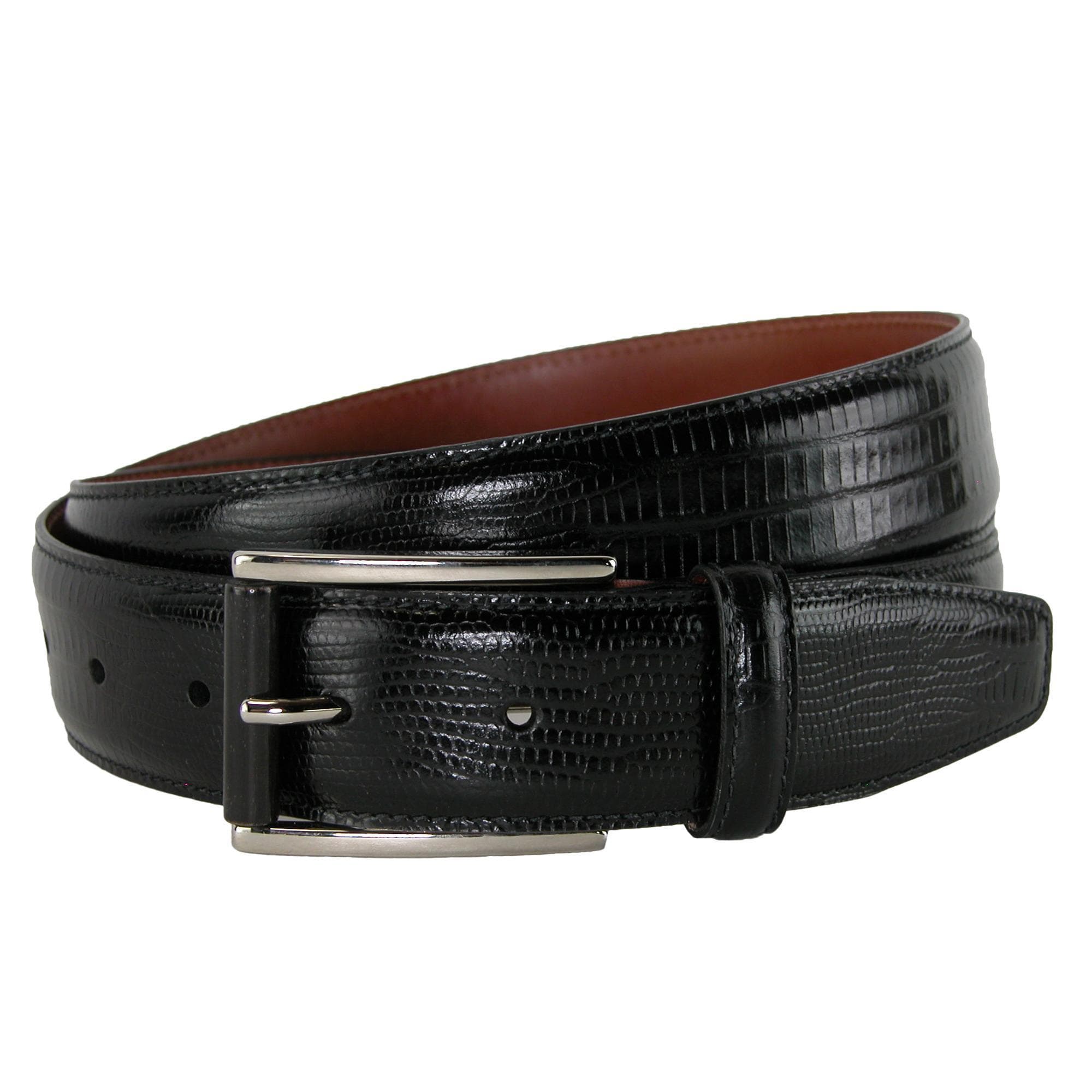 CrookhornDavis Men's Django Turin Tejus Lizard Print Dress Belt - Black