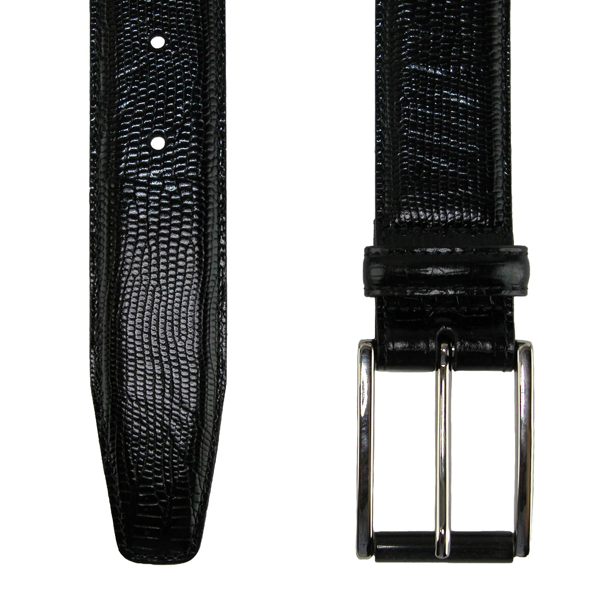 CrookhornDavis Men's Django Turin Tejus Lizard Print Dress Belt - Black