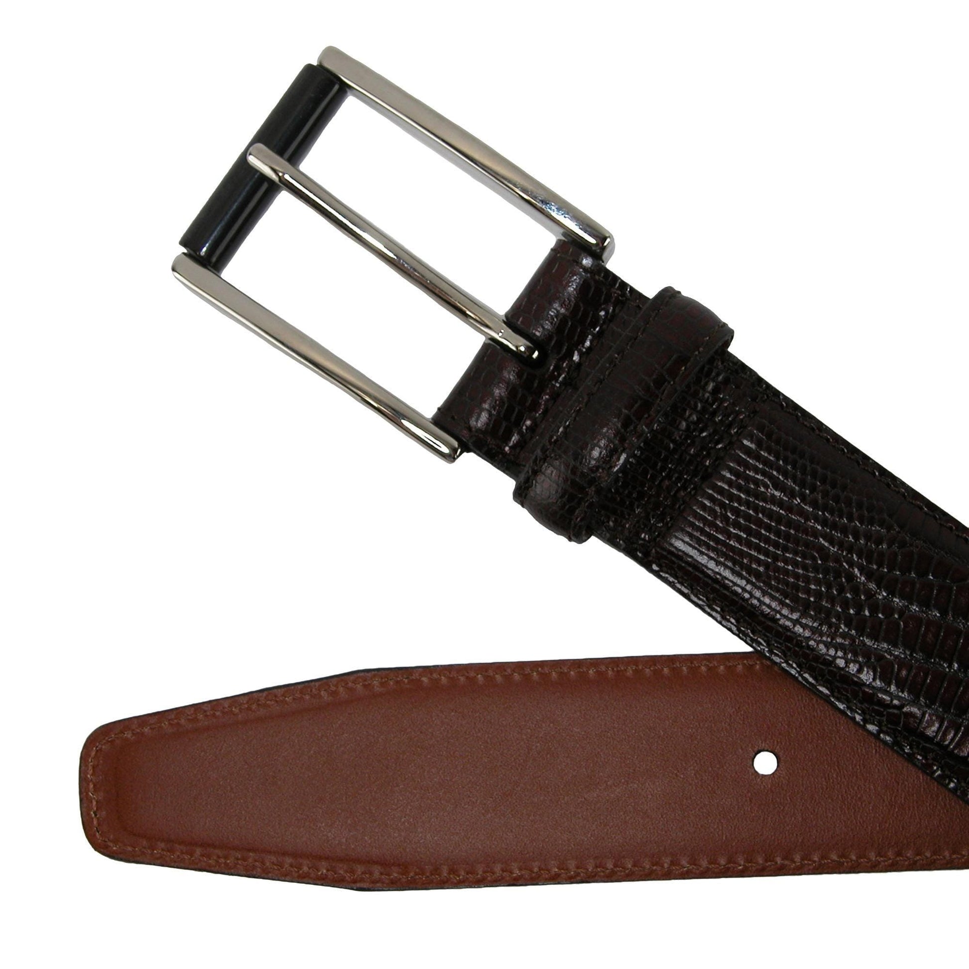 CrookhornDavis Men's Django Turin Tejus Lizard Print Dress Belt - Dark Brown