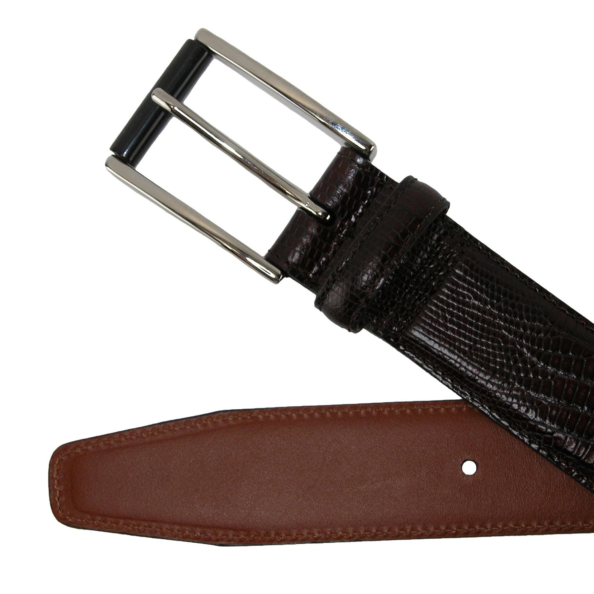 CrookhornDavis Men's Django Turin Tejus Lizard Print Dress Belt - Dark Brown