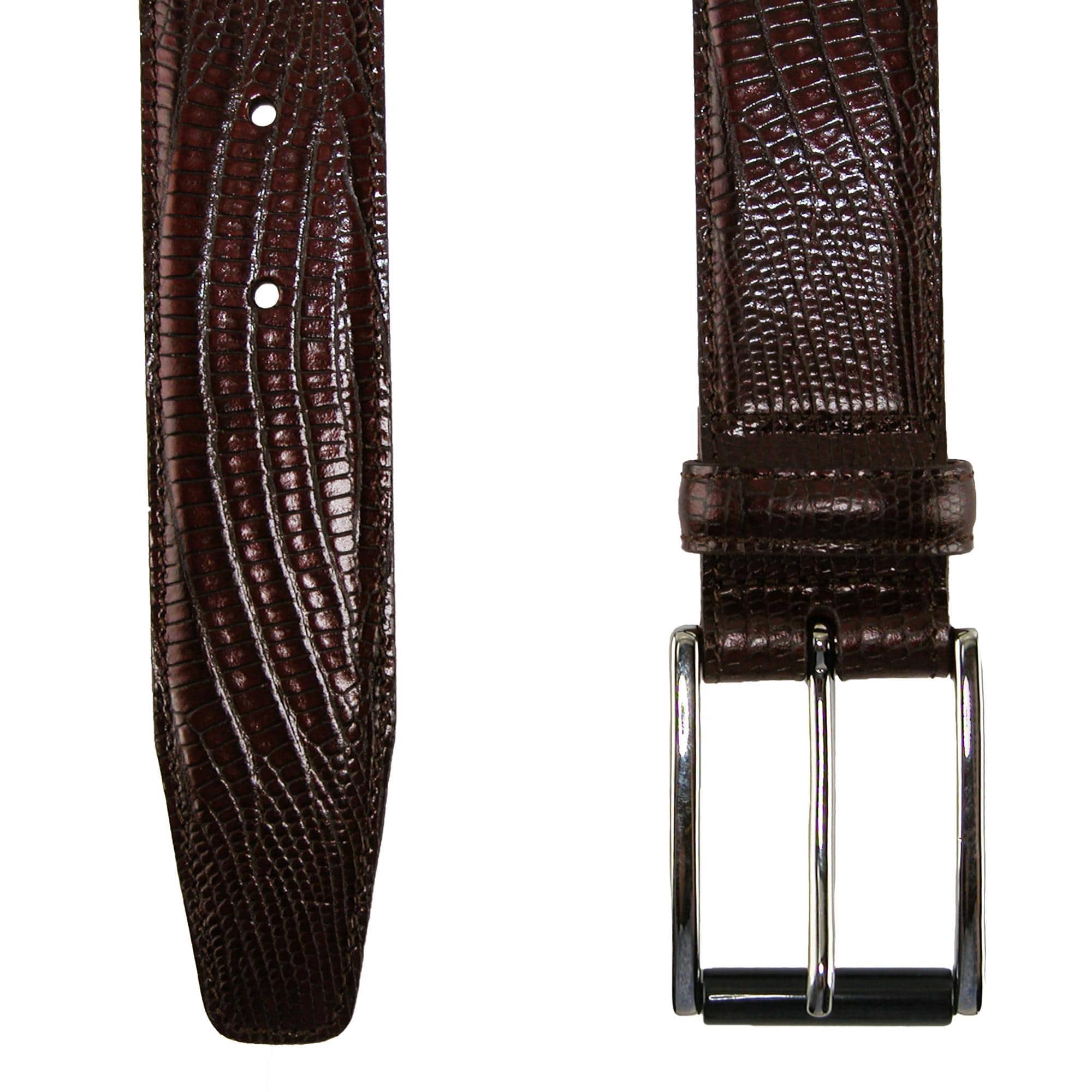 CrookhornDavis Men's Django Turin Tejus Lizard Print Dress Belt - Tan