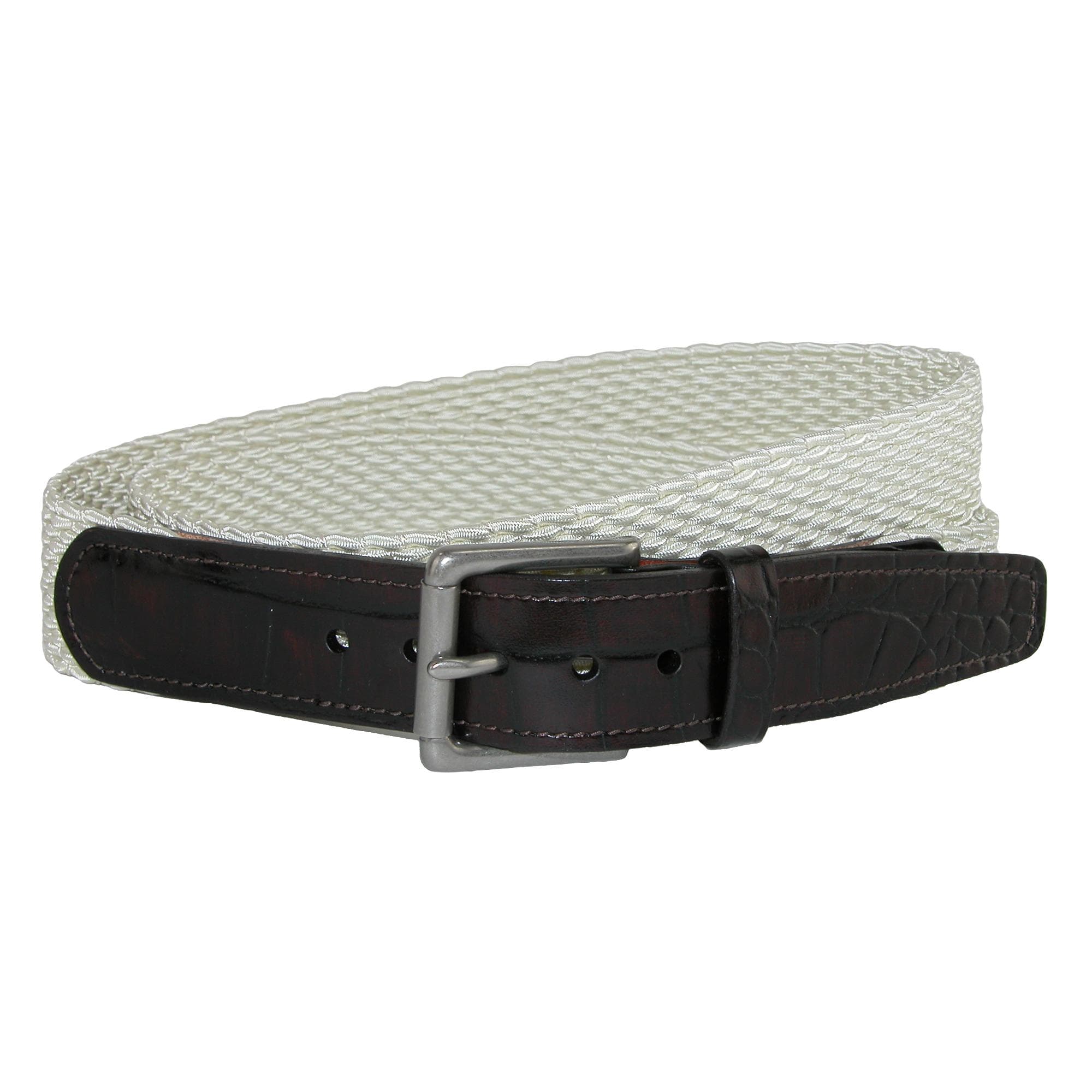 CrookhornDavis Men's Hampton Stretch Belt with Croc Print Tabs - Cream