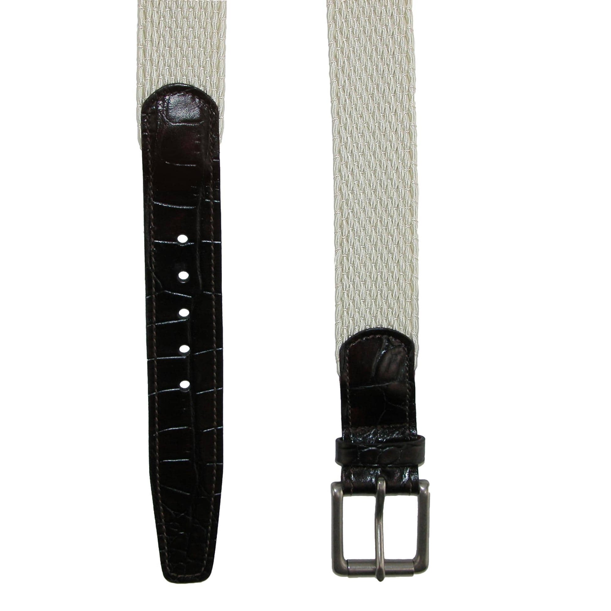 CrookhornDavis Men's Hampton Stretch Belt with Croc Print Tabs - Cream