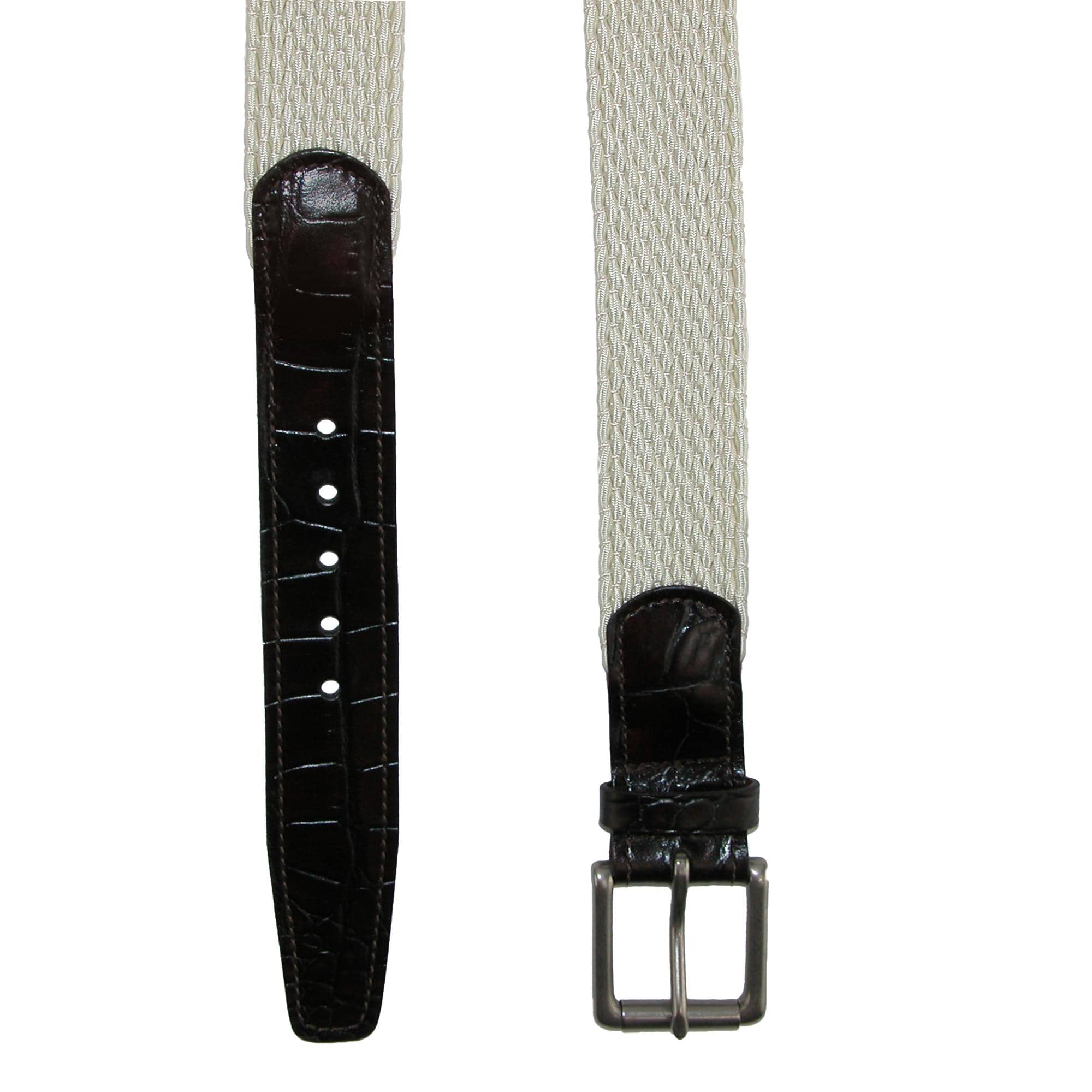 CrookhornDavis Men's Hampton Stretch Belt with Croc Print Tabs - Cream