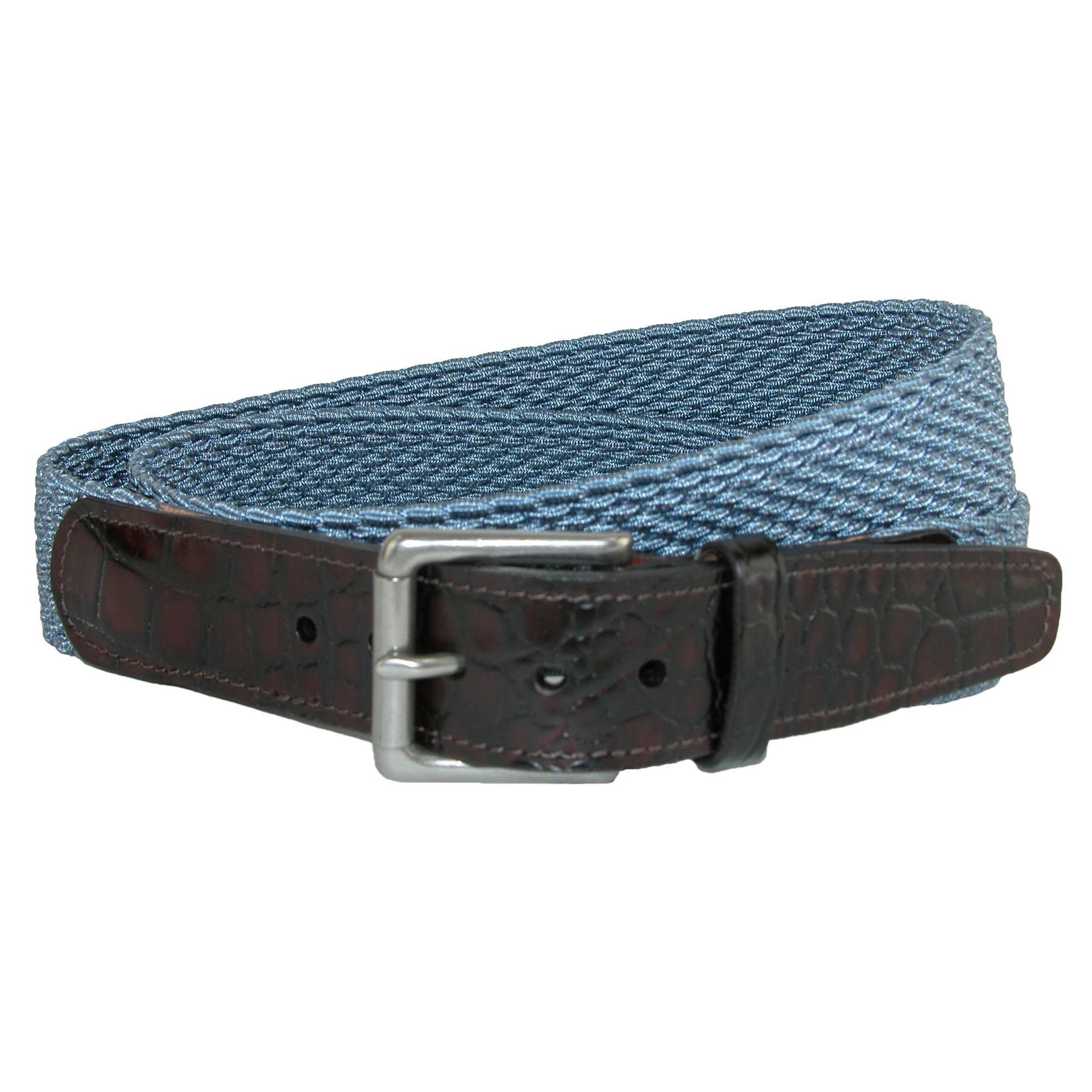 CrookhornDavis Men's Hampton Stretch Belt with Croc Print Tabs - Steel Blue
