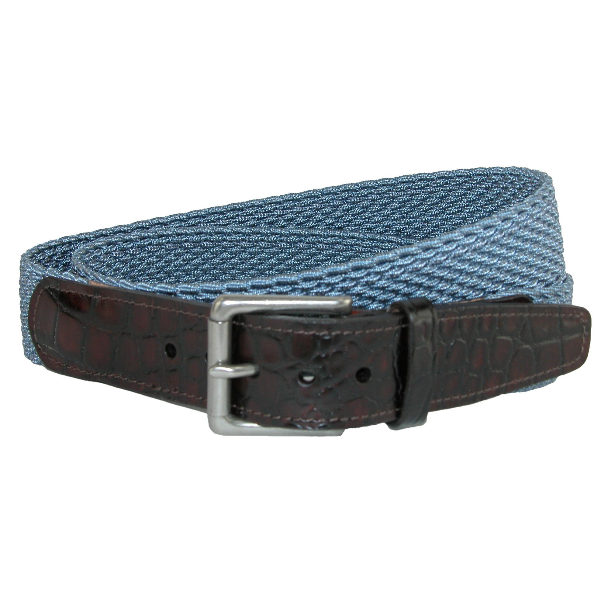 CrookhornDavis Men's Hampton Stretch Belt with Croc Print Tabs - Steel Blue
