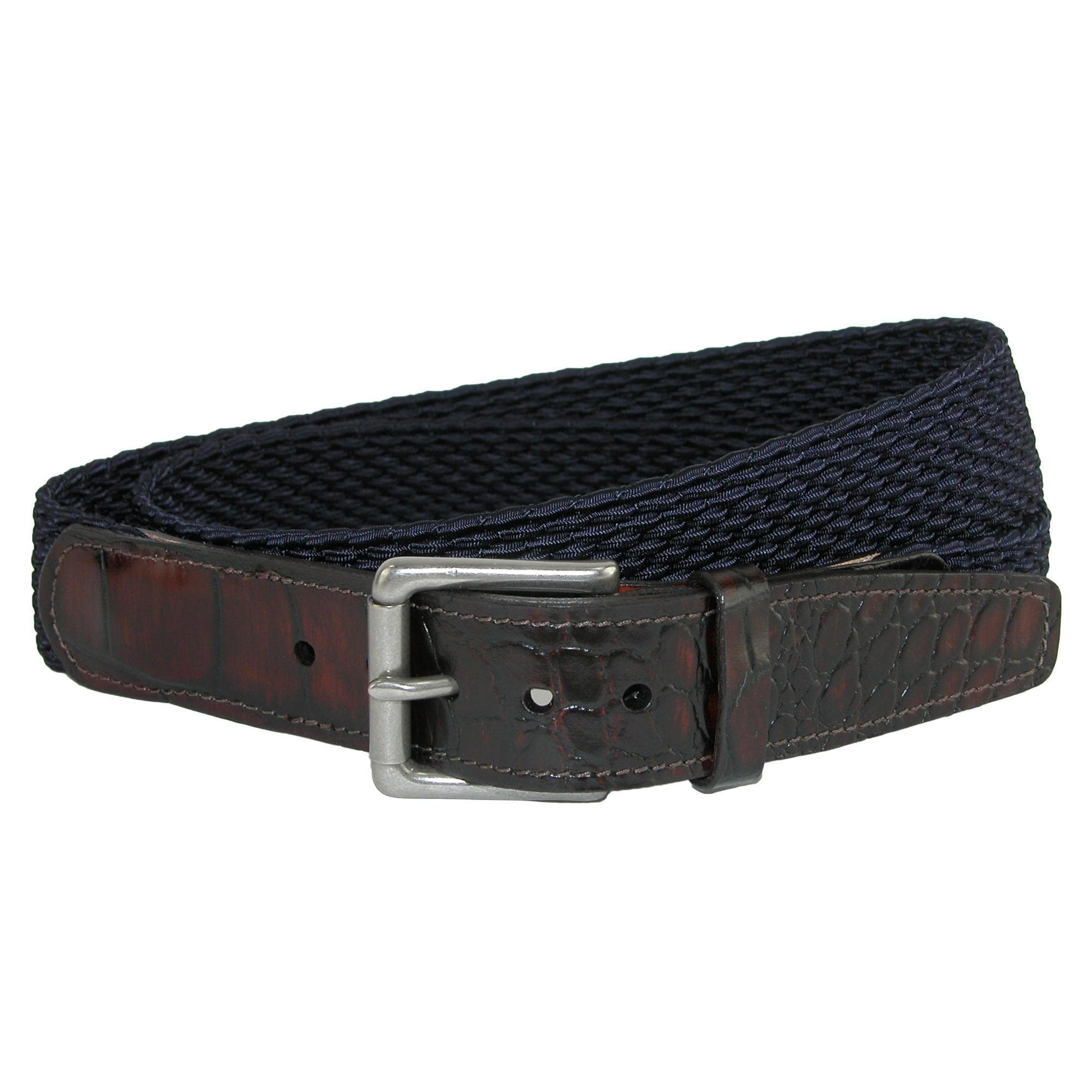 CrookhornDavis Men's Hampton Stretch Belt with Croc Print Tabs - Navy