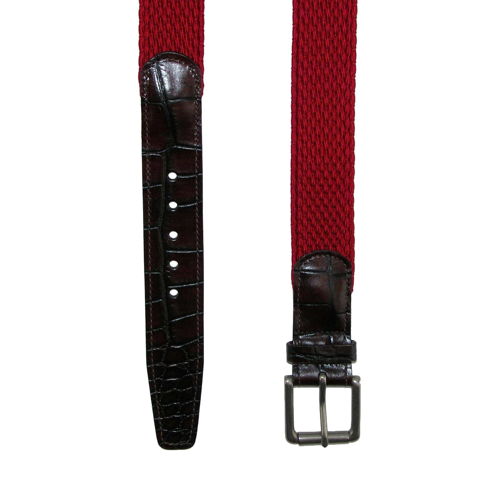 CrookhornDavis Men's Hampton Stretch Belt with Croc Print Tabs - Red