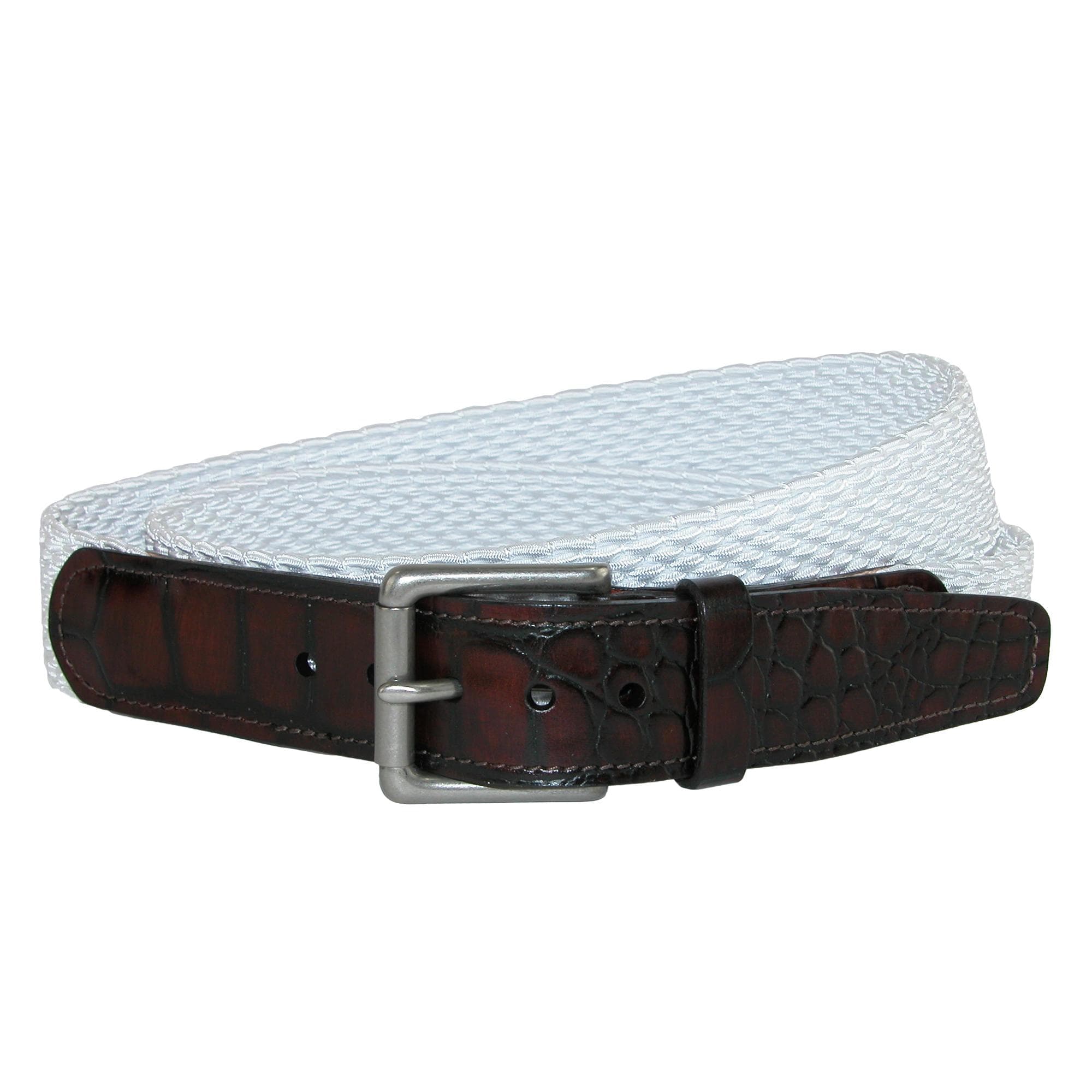CrookhornDavis Men's Hampton Stretch Belt with Croc Print Tabs - White